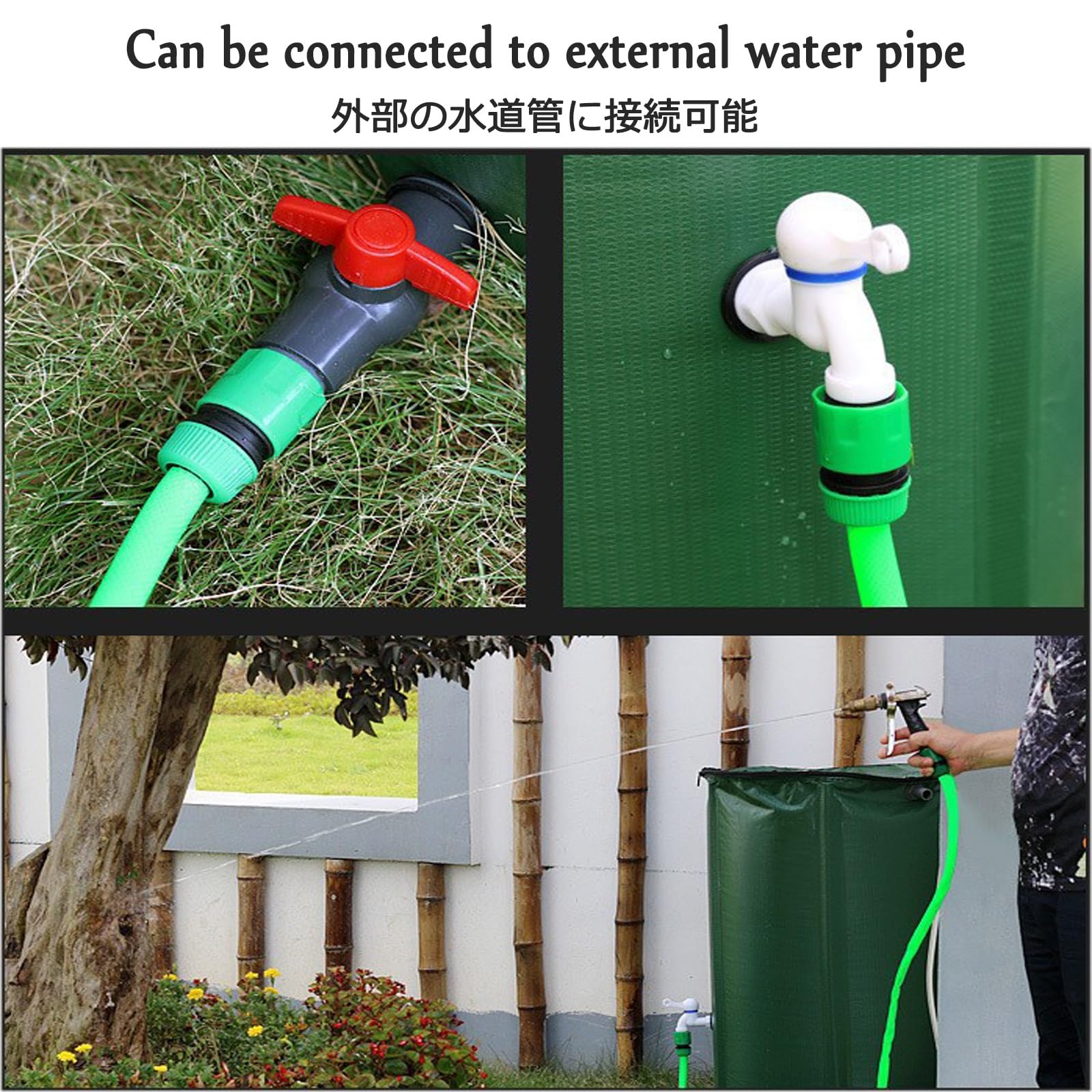 Serbatoio di Raccolta dell'Acqua piovana Verde da 1000 Litri, Serbatoio di stoccaggio HeavyDutyWater con Coperchio con Filtro a Rete, Sistema di Raccolta dell'Acqua Flessibile, IDE