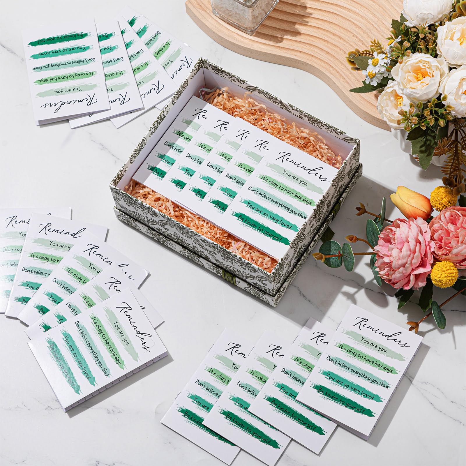 Eaasty 50 Pcs Mental Health Awareness Gifts Bulk Inspirational Little Reminders Green Ribbon Mental Health Journal Mini Notebook Employee Appreciation Gifts for Coworkers Staff Teacher Visitors