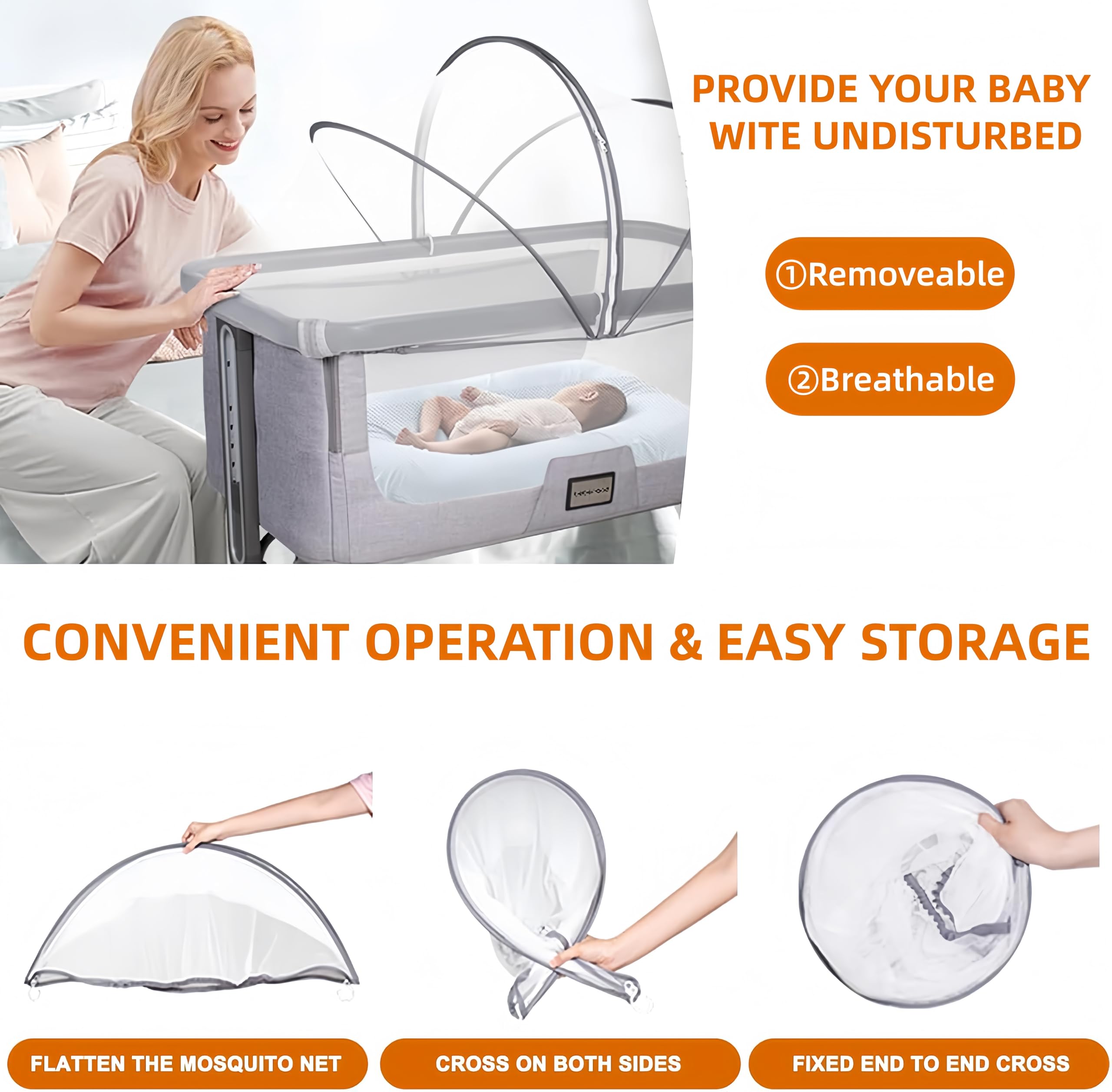 Foldable Mosquito Net for Babies Crib to Keep Insects/Bugs/Cats Out,Baby Mosquito Net with Noiseless Zipper for beds,Safety Net with Breathable Mesh Holes for Toddler Bassinet/Crib (Black) - Image 4