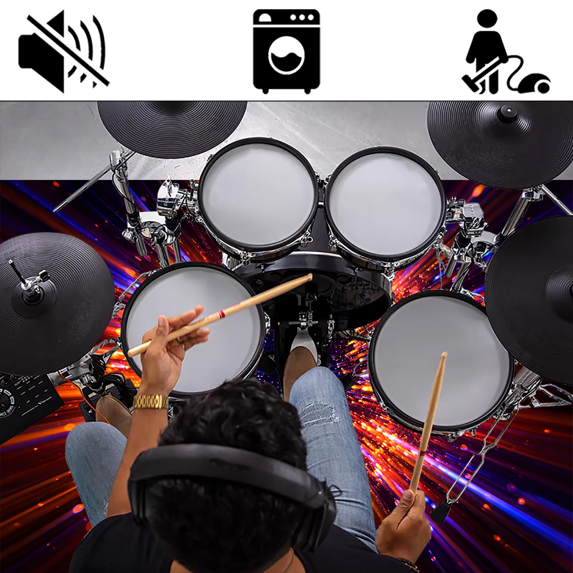 Tappeto Tamburo Tappetino per Batteria Tappeto Insonorizzato 230 x 180 cm | Antiscivolo, Tappeto per Percussioni, Tappeti per Batterie Elettroniche Rullante Acustica Snare Drum Grancassa Strumenti