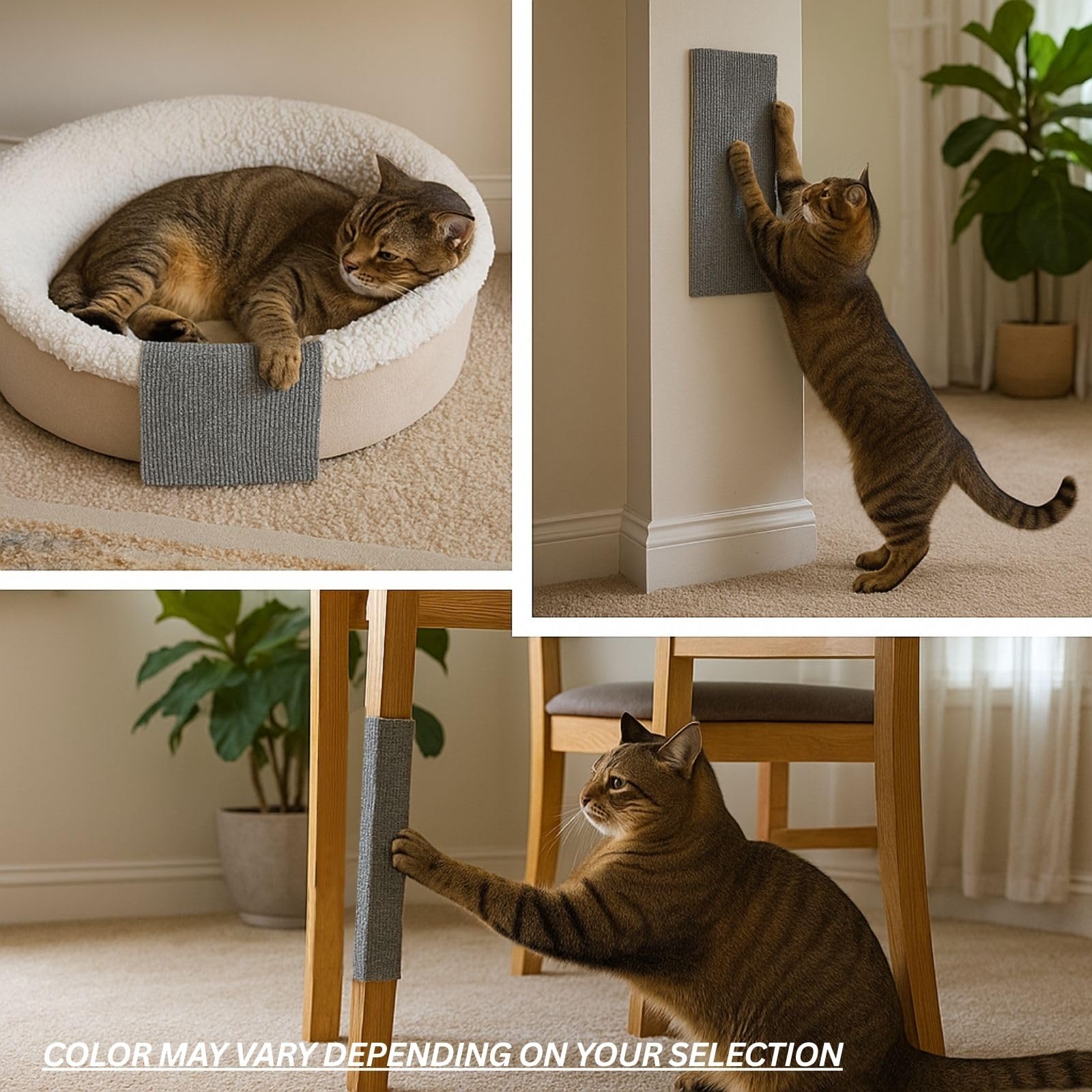 Cat Scratch Mat (3 Pack), 23.6’’ x 11.8’’ Cat Wall Corner Scratcher, Versatile Self-Adhesive Replacement Easy Use for Cat Trees Wall Furniture, Scratching Posts, and Couch Protection (Beige) - image 5