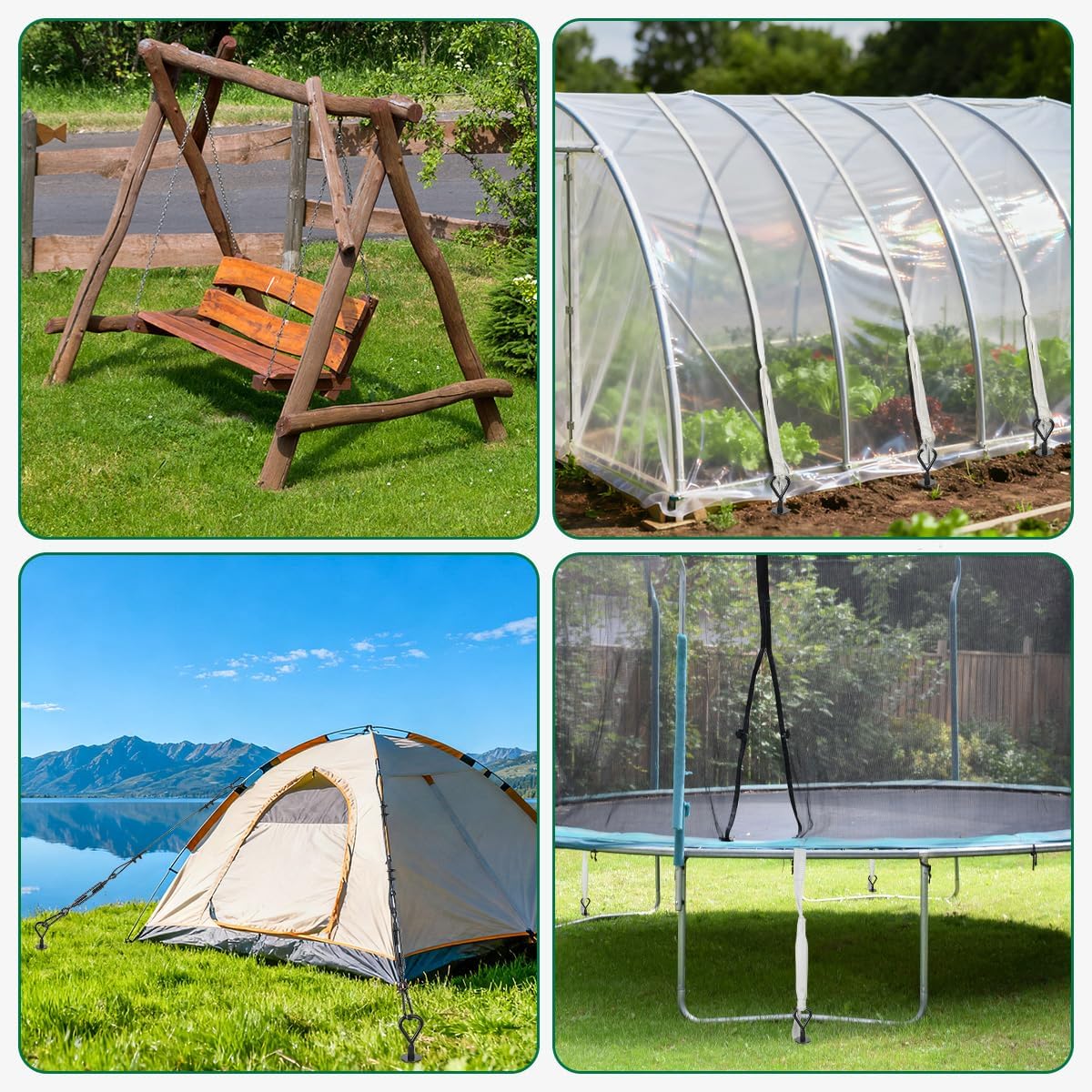 Bodenanker zum Eindrehen 4er Set 38 cm – Vollspiral Erdanker/Schwerlastanker mit 3/16'' PVC-Stahlseil, 4 Spannschlössern & Bohradapter, Sturmanker für Trampolin, Zelt, Pavillon, Carport