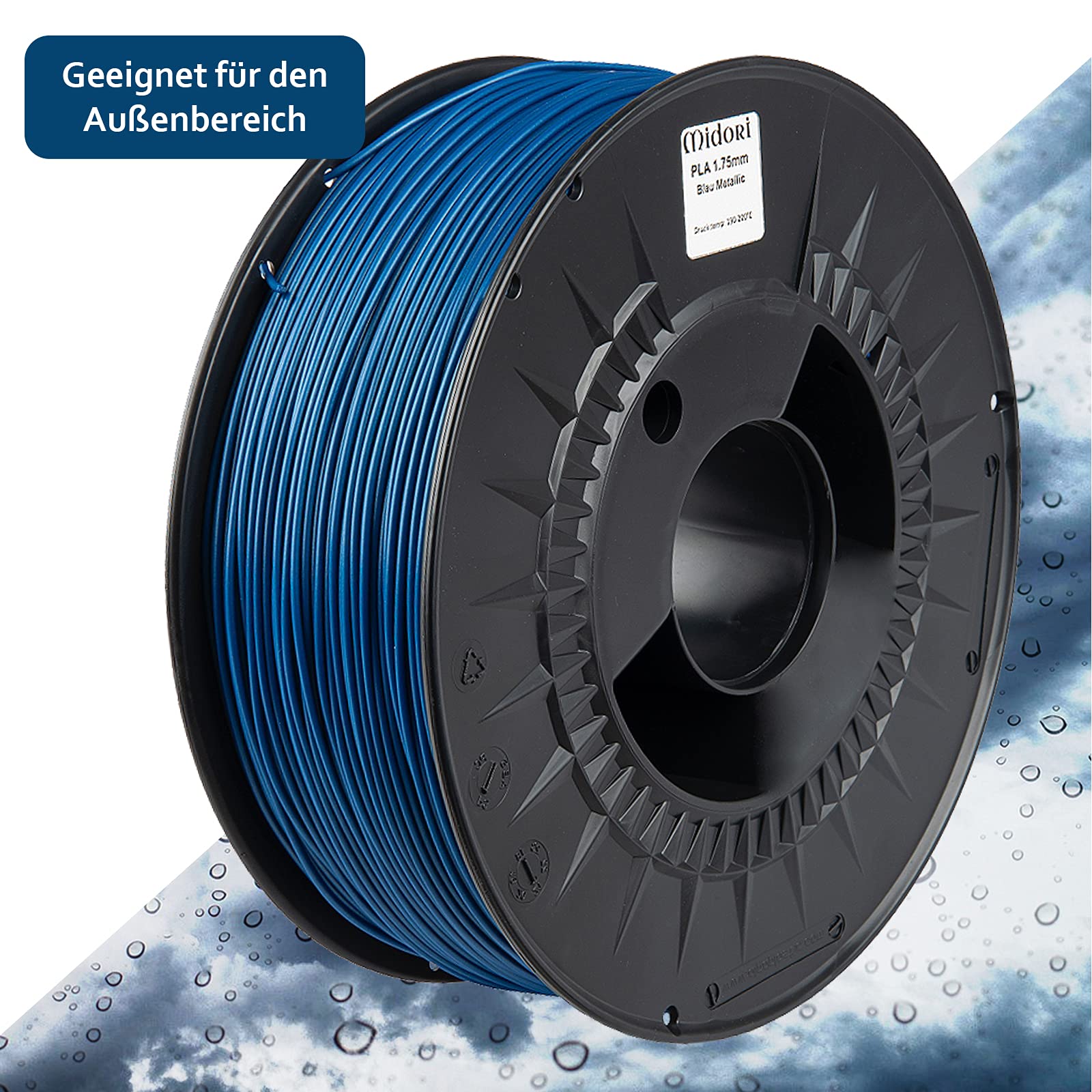 Midori® PLA Filament | 10 Stück, 1,75mm 3D-Drucker-Filament 1kg Spule in Blau Metallic| Verwicklungsfreies Filament für 3D-Drucker & Stift