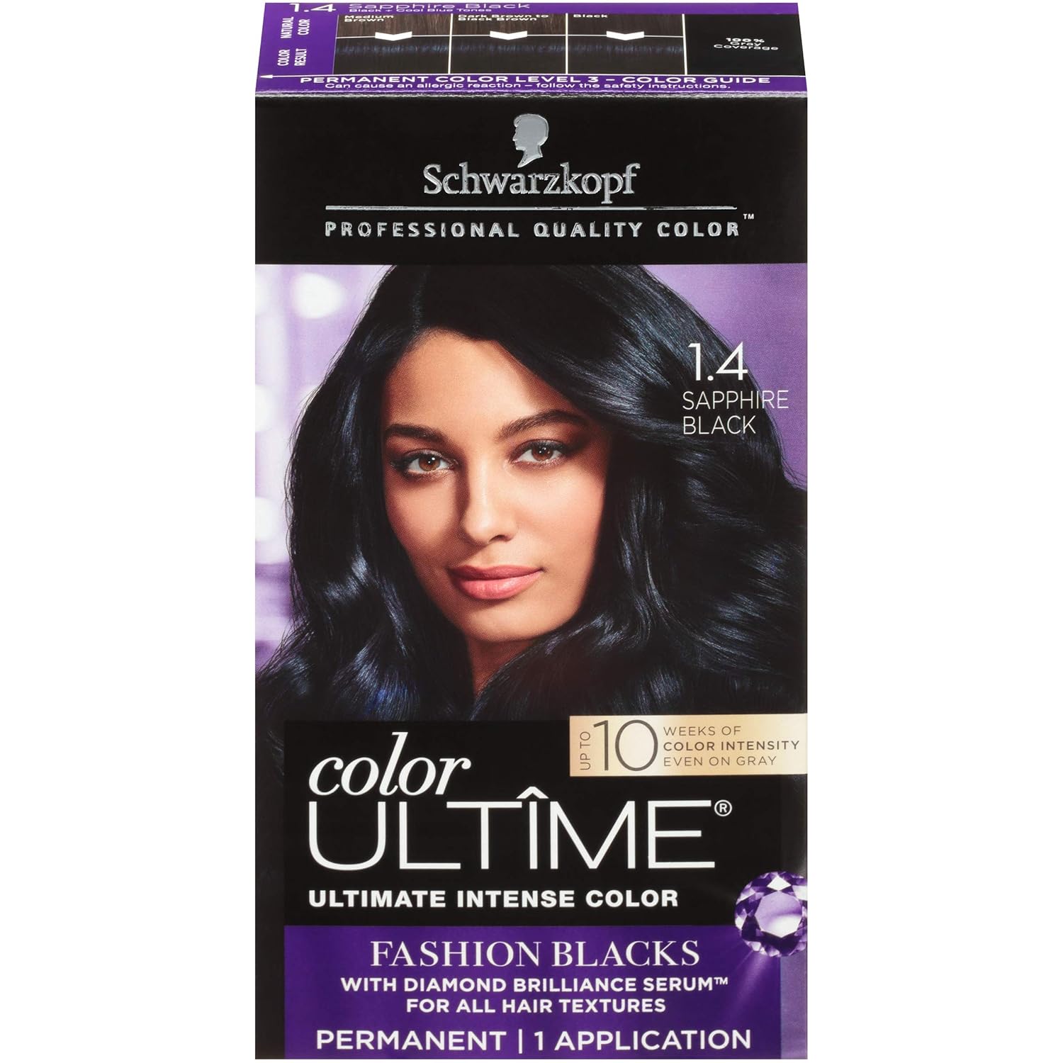 Schwarzkopf Color Ultime Hair Color, 1.4 Sapphire Black, 1 Application - Permanent Black Hair Dye for Vivid Color Intensity and Fade-Resistant Shine up to 10 Weeks - Amazon product rated Grade A