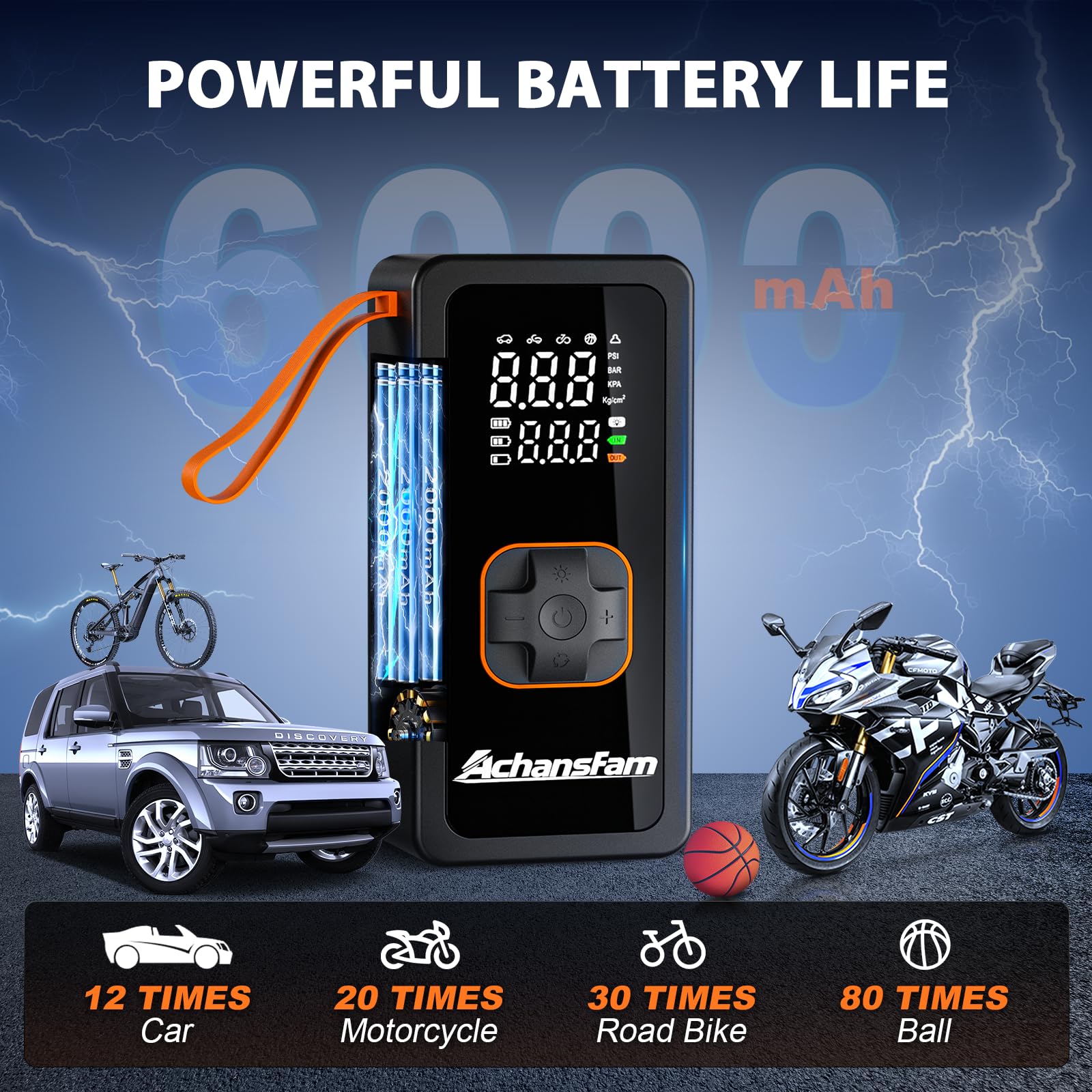 150PSI Tire Inflator Portable Air Compressor - Air Pump with Digital Pressure Gauge, LED Light, Auto Shut-Off Function - Cordless Pump for Car, Motorcycle, Bicycle, Balls and Car Accessories