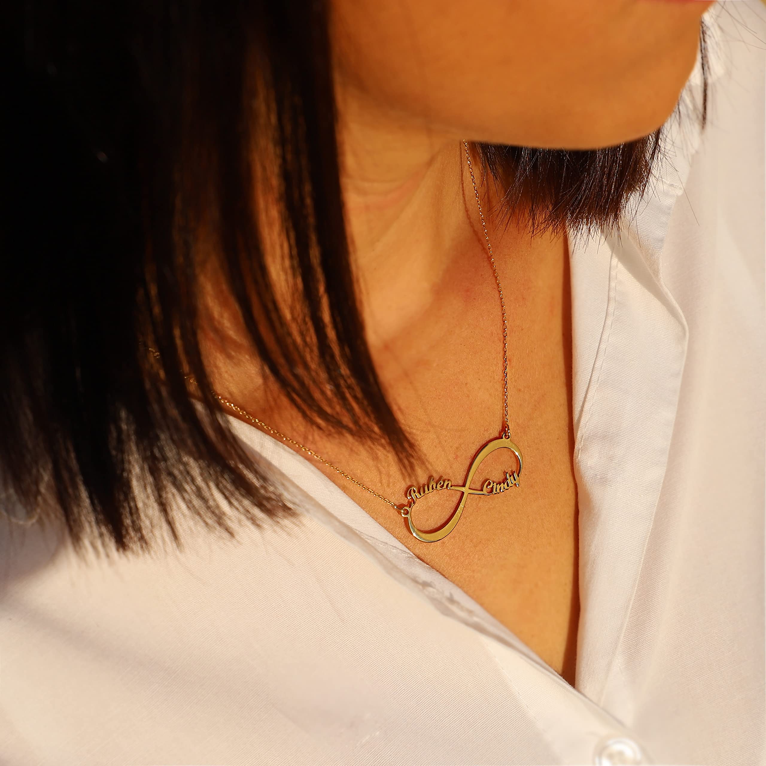 Collar Infinito con Nombres - Colgante Infinito en Plata de Ley Personalizado con Nombres Familia - Gargantilla para regalar - Regalo Día Madre, de los Enamorados