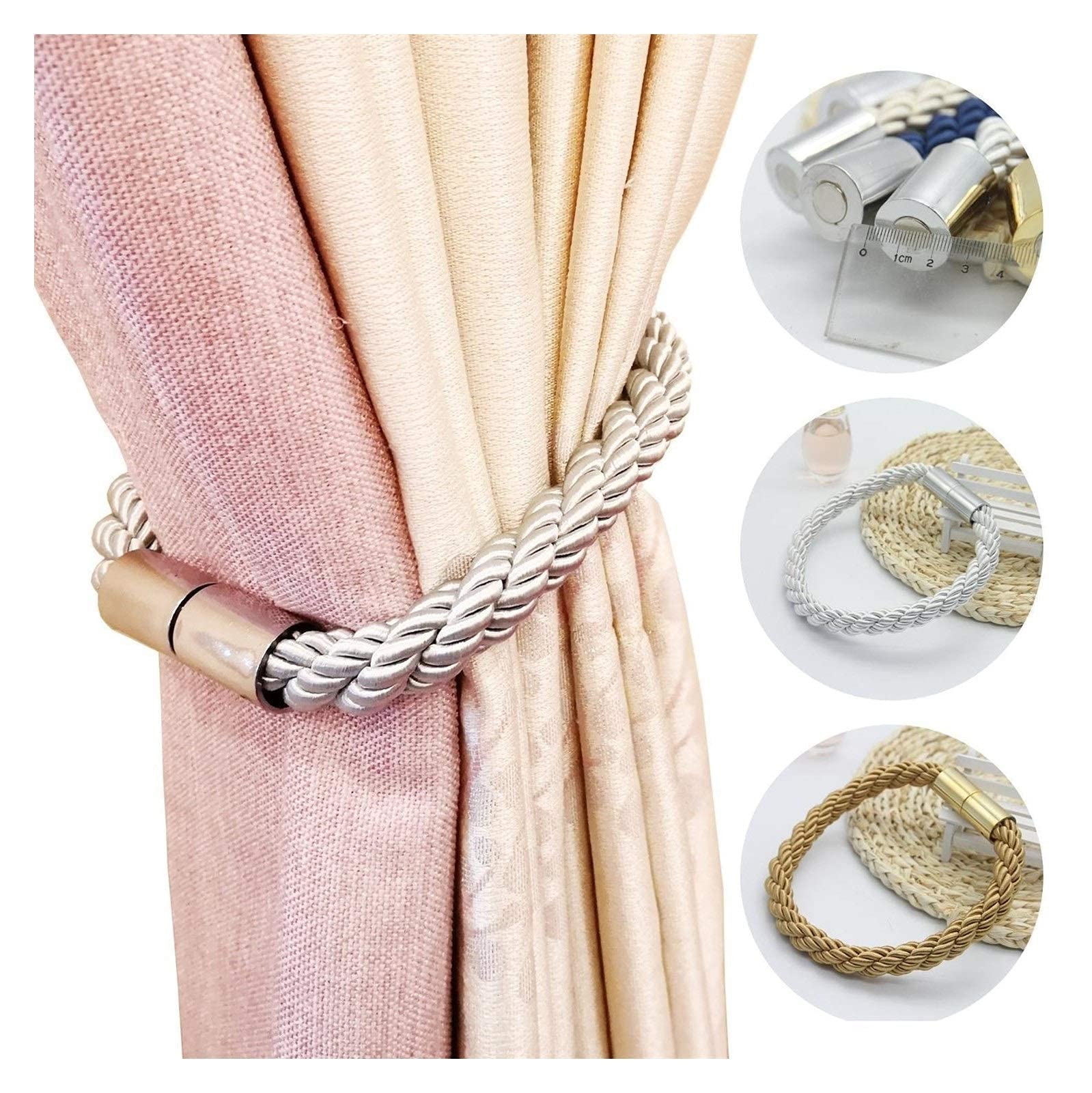 Boucle de Rideau, 2Pc Boucle de Rideau Magnétique Clip Rideau Attaché Corde Simple Boeuf Tendon Rideau Poinçon Gratuit Embrasse Rideau Accessoires Décor À La Maison Pour La Fixation De Rideau (Gris)