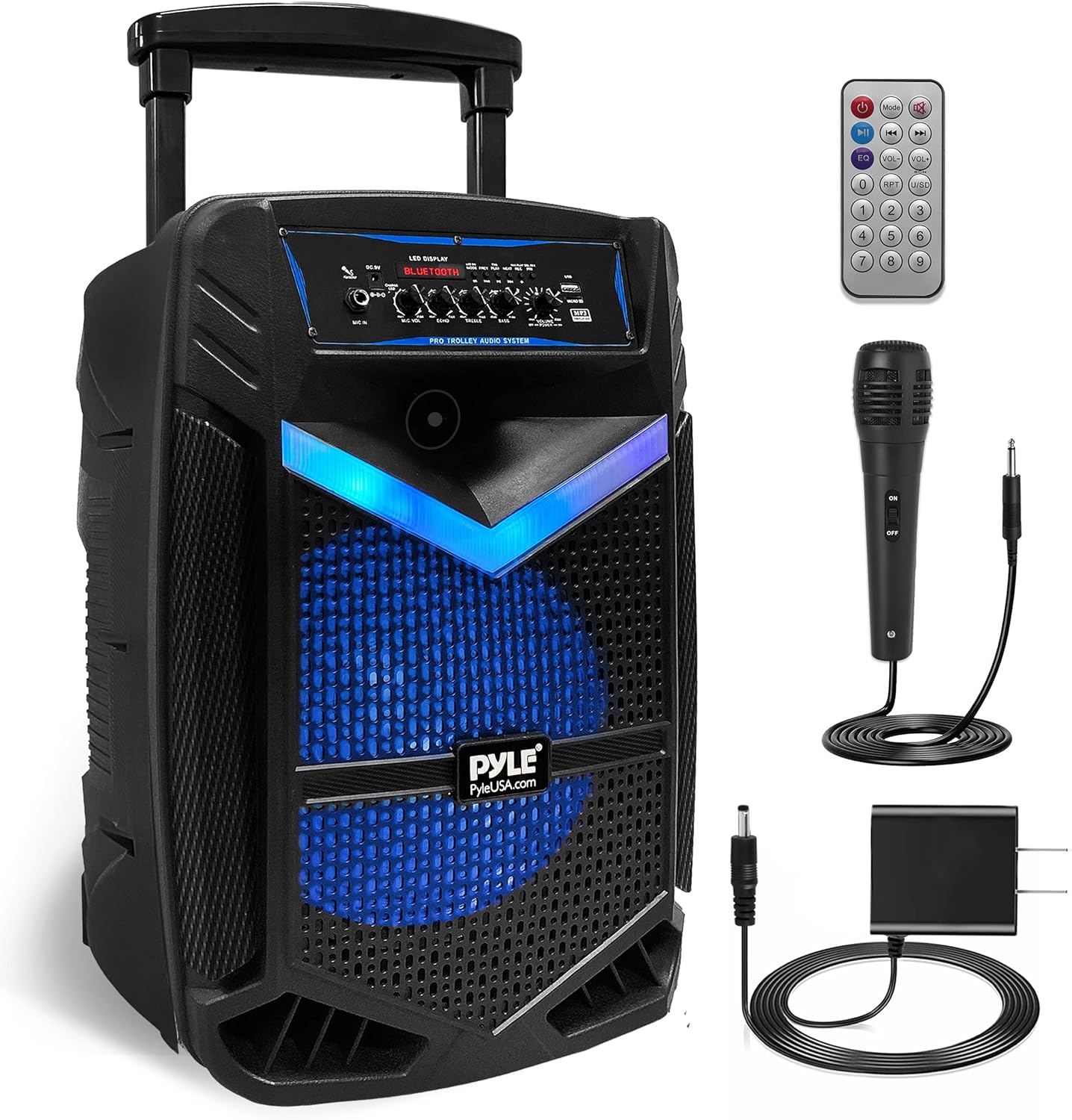 Pyle Portable Bluetooth PA Speaker System - 800W Rechargeable Outdoor Bluetooth Speaker Portable PA System w/ 12” Subwoofer 1” Tweeter, Recording Function, Mic In Party Lights USB/SD Radio- PPHP1242B 12 in