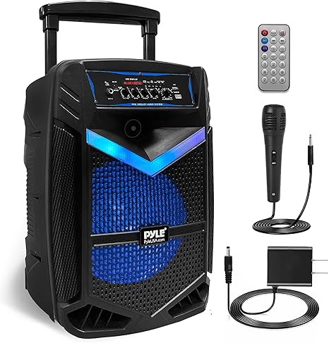 Pyle Portable Bluetooth PA Speaker System - 800W Rechargeable Outdoor Bluetooth Speaker Portable PA System w/ 12” Subwoofer 1” Tweeter, Recording Function, Mic In Party Lights USB/SD Radio- PPHP1242B