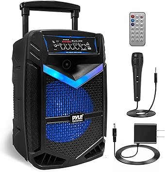 Pyle Portable Bluetooth PA Speaker System - 800W Rechargeable Outdoor Bluetooth Speaker Portable PA System w/ 12” Subwoofer 1” Tweeter, Recording Function, Mic In Party Lights USB/SD Radio- PPHP1242B