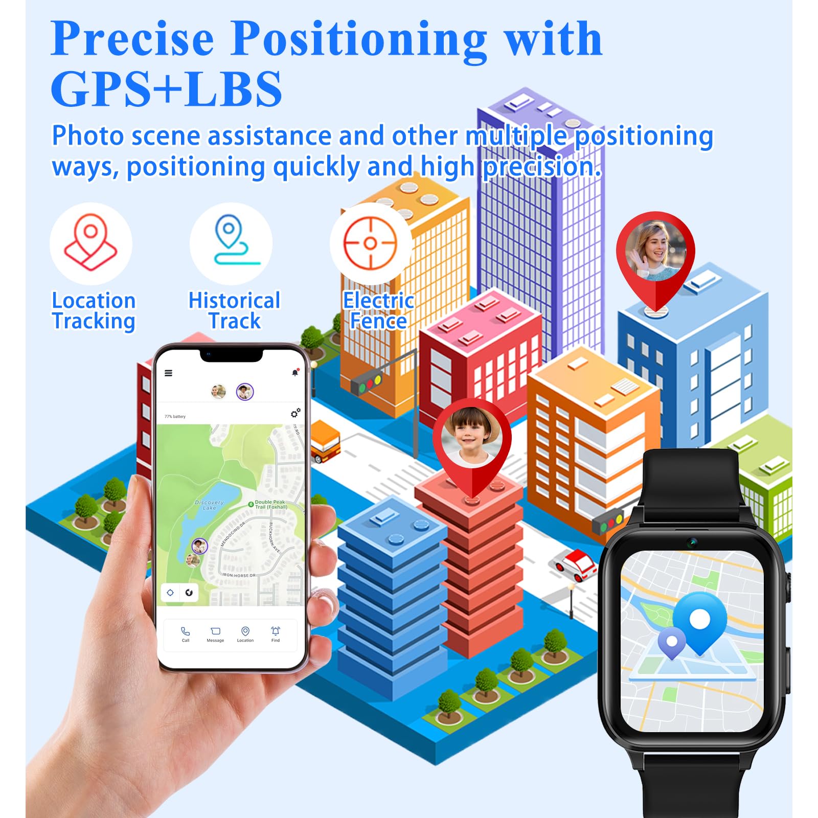 Montre Connectée Enfant GPS, 4G Montre GPS Enfant pour Garçons Filles | Chat Familia,SOS,Mode Classe,Appels Vidéo,Chat Vocal,Téléphone,Podomètre, IP68 Étanche