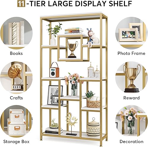 Miniatura 7 de Tribesigns Estantería Etagere dorada de 71 pulgadas, moderna estantería abierta de 11 niveles de alto, estante independiente para sala de estar,