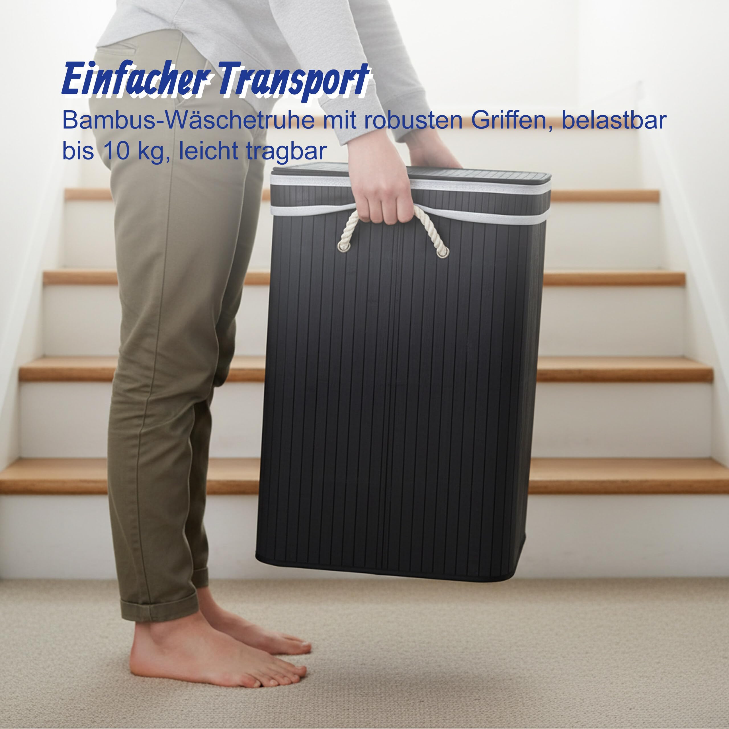 Relaxdays Wäschekorb mit Deckel, 3 Fächer, Bambus, 105 l, faltbar, HxBxT: 63x52x32 cm, Wäsche Sortiersystem, Dunkelbraun