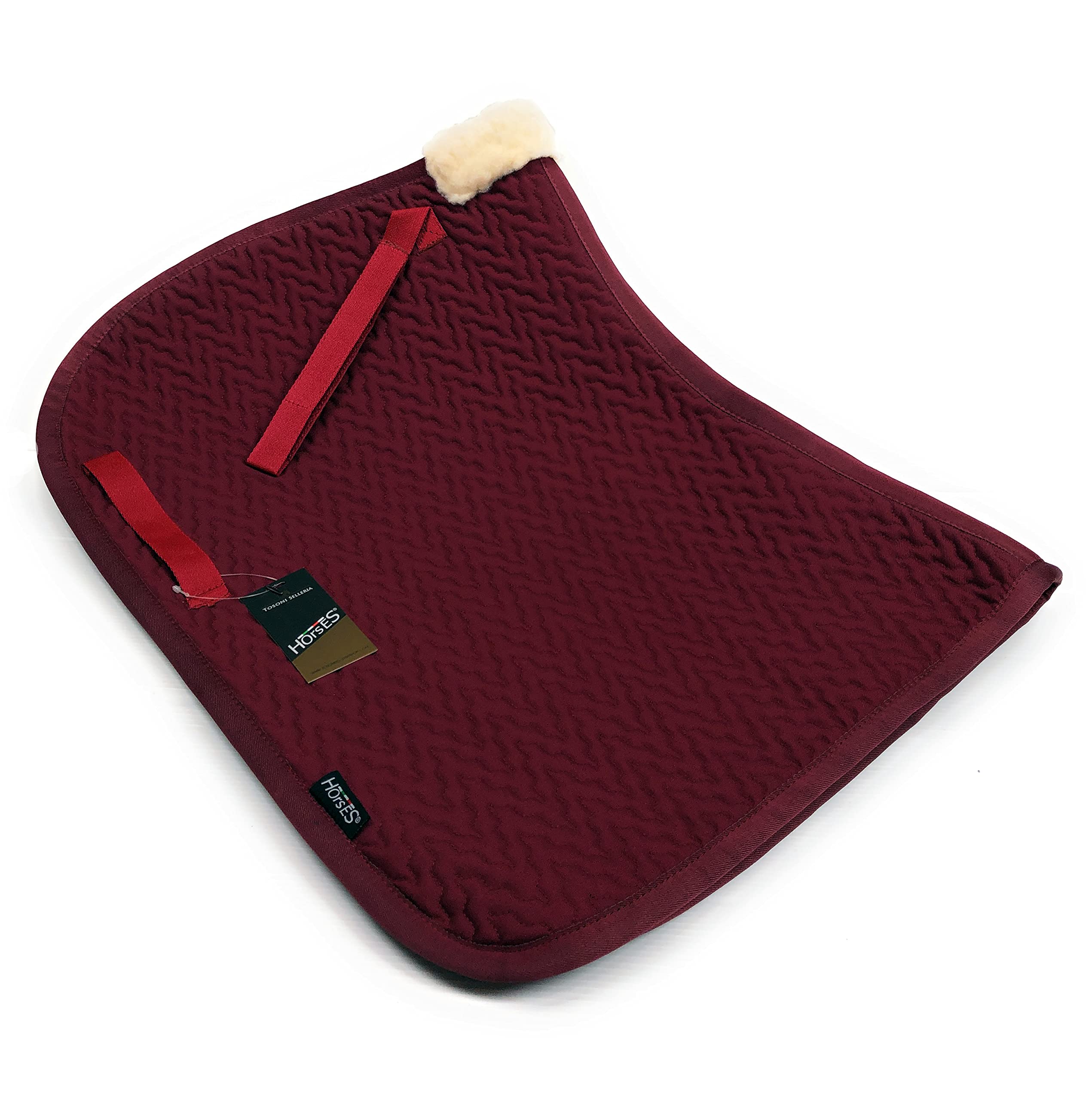 Tapis de Selle d'équitation Monte Anglaise Saut d’Obstacles Velcro Matelassage Fourrure Cob Bordeaux