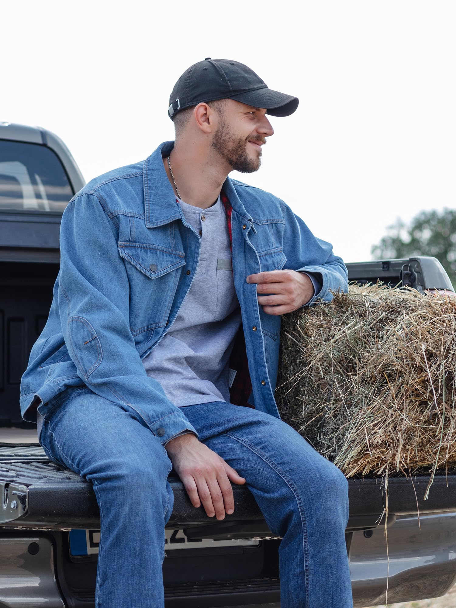 Mr.Stream Men's Snap Jean Jacket Western Cowboy Plaid Flannel Lined Work Denim Trucker Jackets