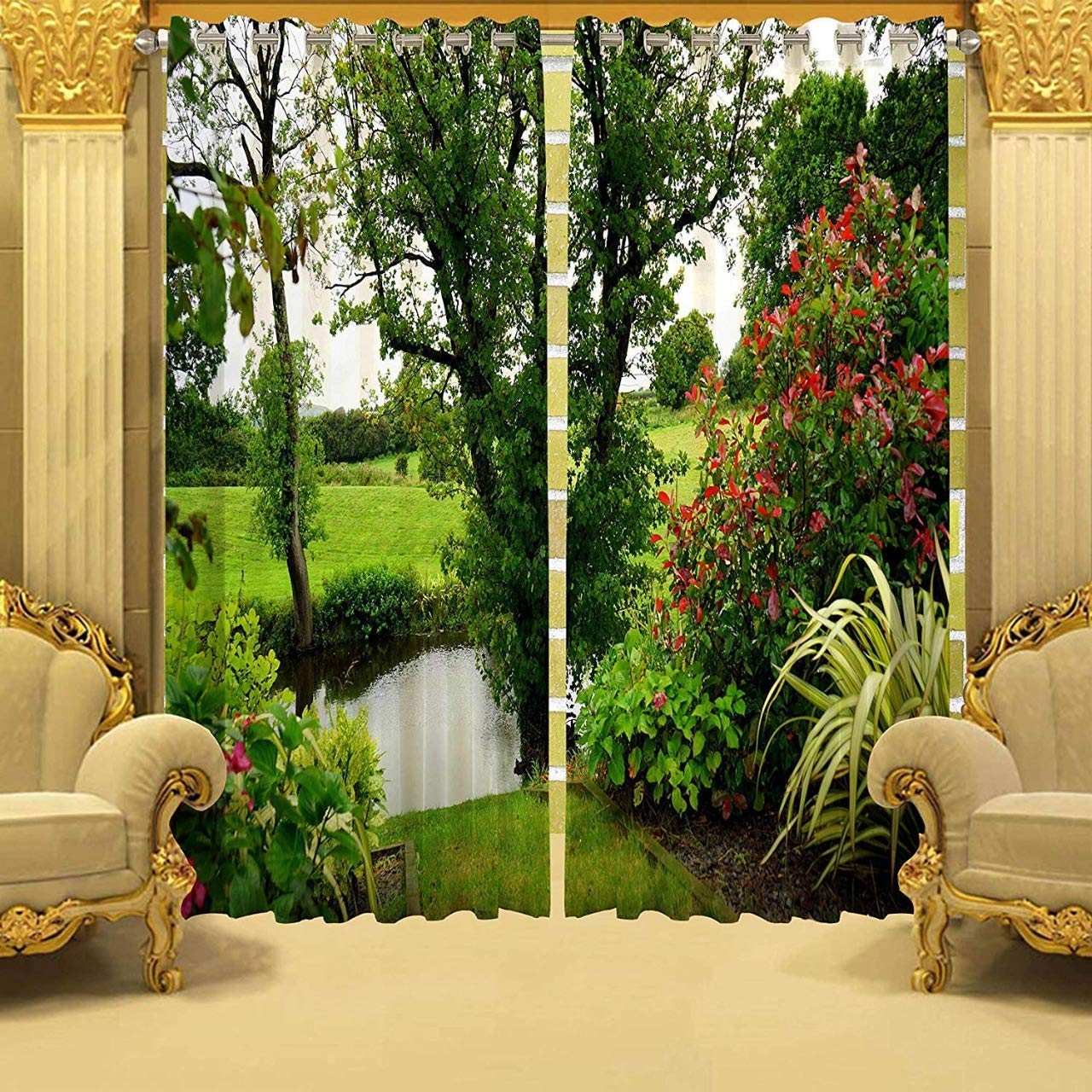 SOHAM 3D Lack View Digital Printed Polyester Fabric Curtains for Bed Room Kids Room Living Room Window/Door/Long Door (Set of 2) Dn-SSS3 (Sky Blue, 4 x 9 Feet (Size ; 48 x 108 Inch) Long Door)