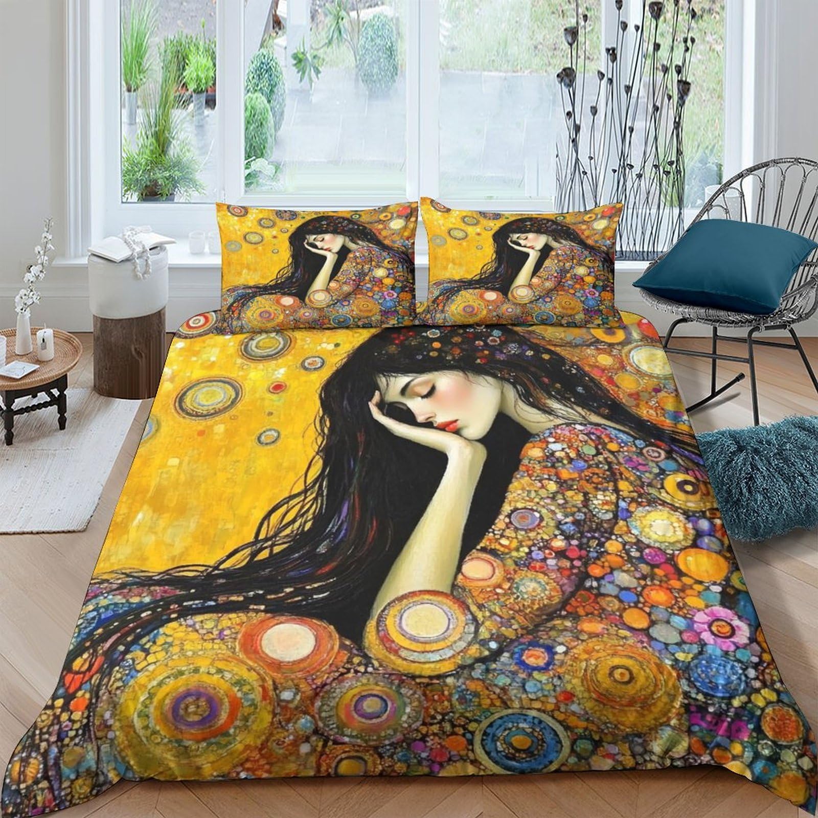 Ctjqhvkz Style-6 3D Printed Artistic Woman Fitted Sheet Microfiber Soft Yellow Abstract Bed Cover For Bedroom Dorm Home Decor Single（135X200cm）