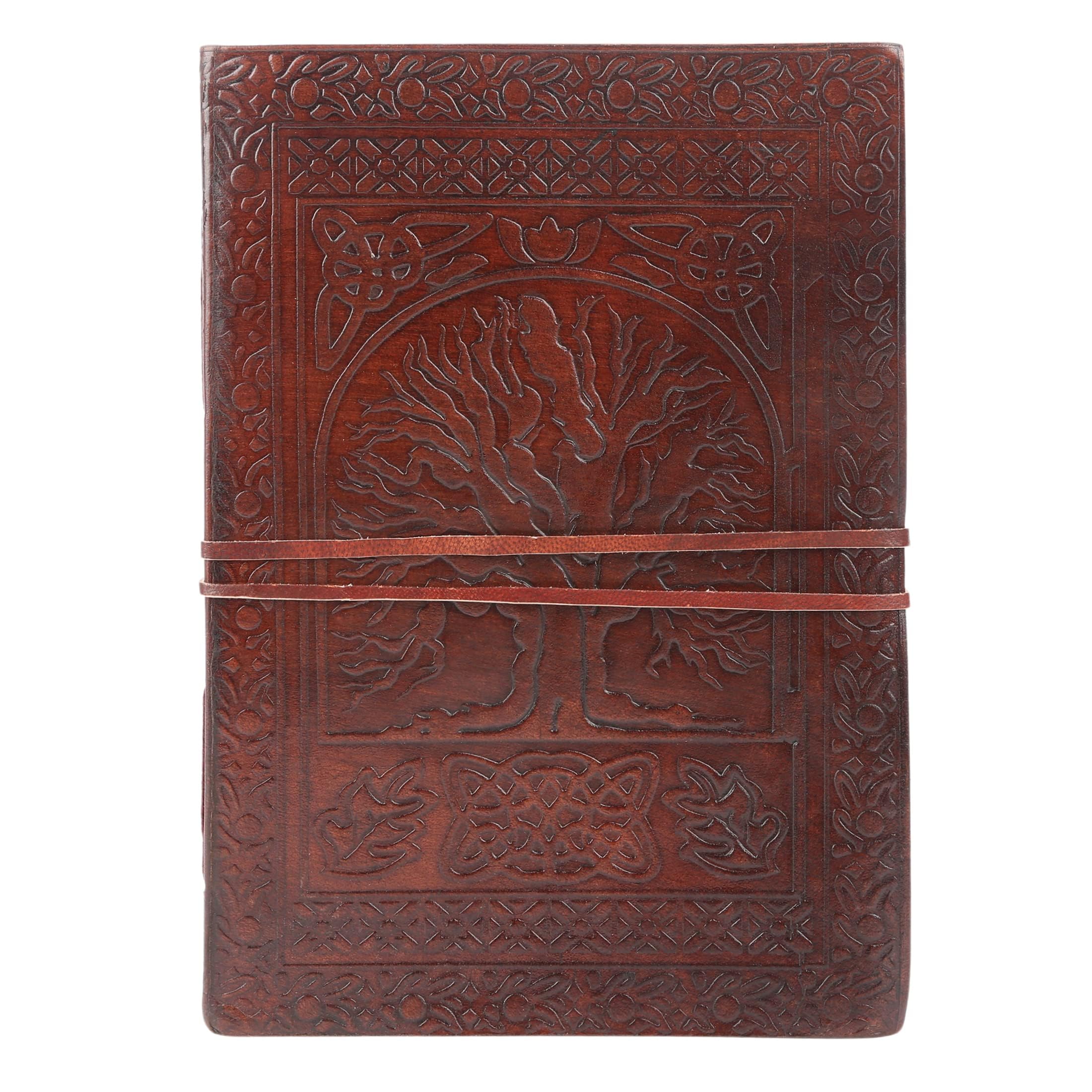 Carnet de notes vintage fait à la main en cuir véritable avec motif arbre de vie antique avec pages vierges non lignées pour écrire pour homme et femme