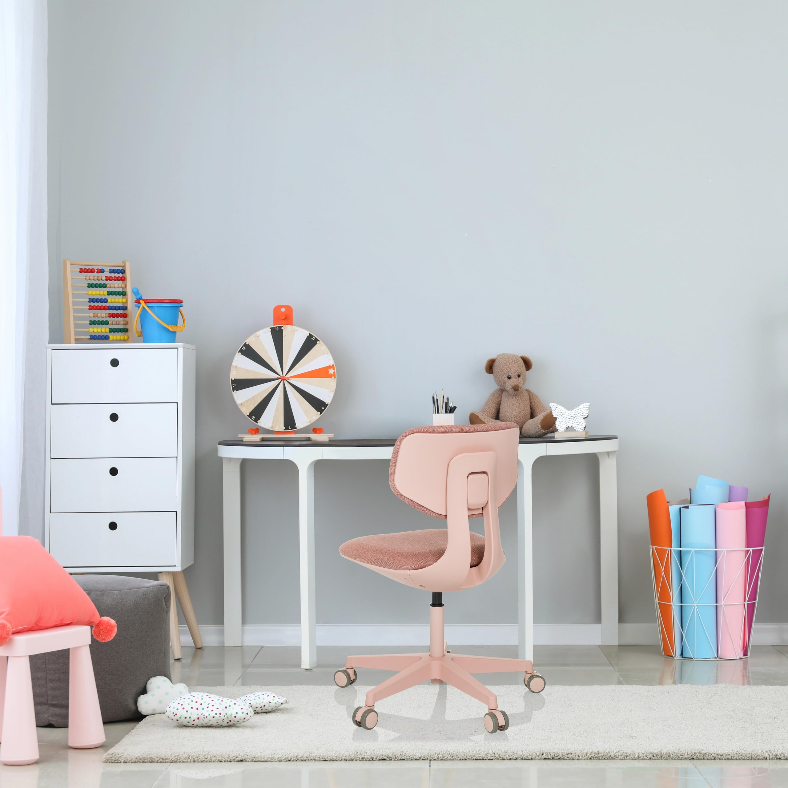 hjh OFFICE Kinderdrehstuhl mit höhenverstellbarer Rückenlehne Kid Colore Mitwachsender Schreibtischstuhl für Kinder von 6-12 Jahre, Rosa