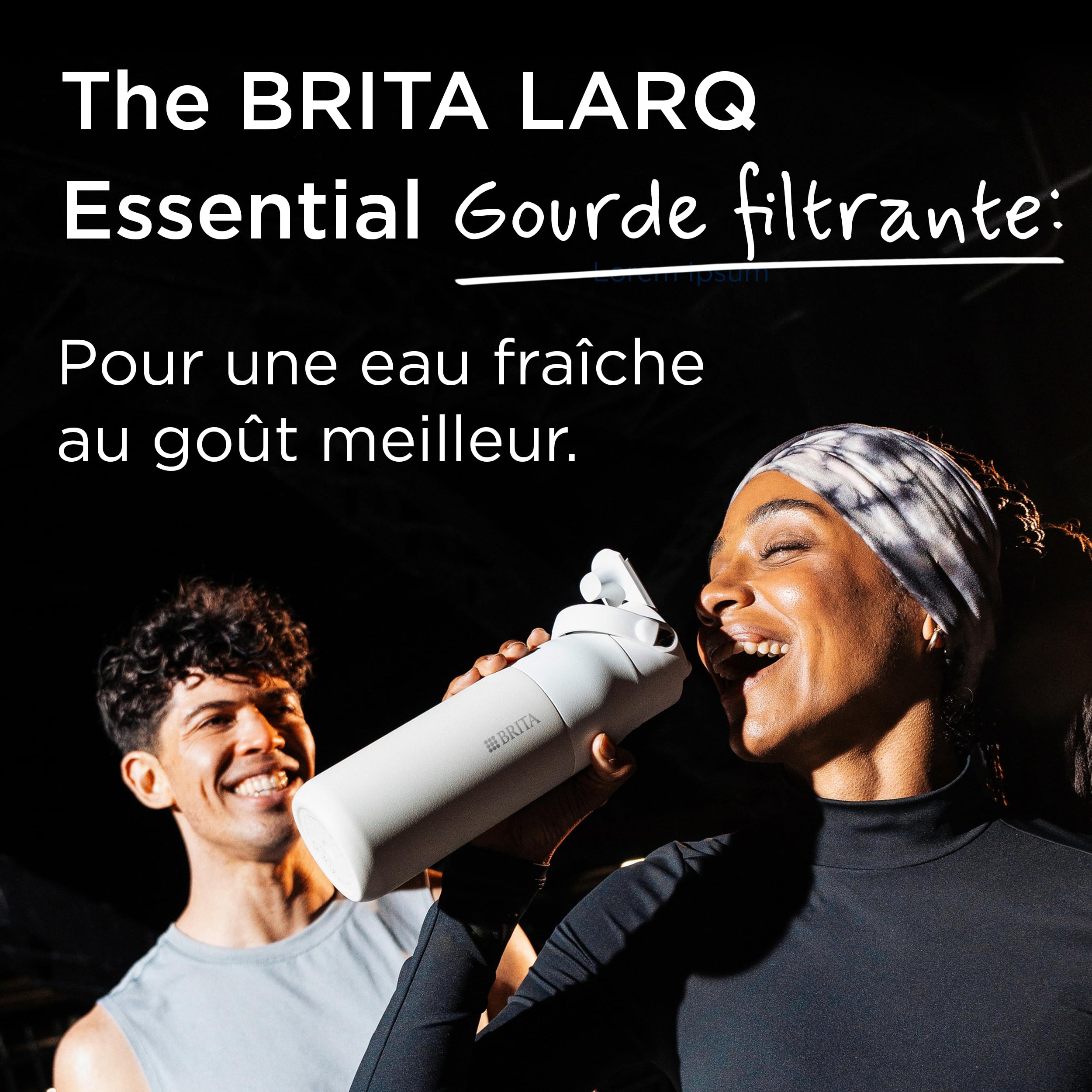 BRITA LARQ Essential gourde isotherme Blache (680 ml) en acier inoxydable avec paille intégrée, double paroi isolante,(conserve l'eau froide 24h), poignée amovible soft-touch