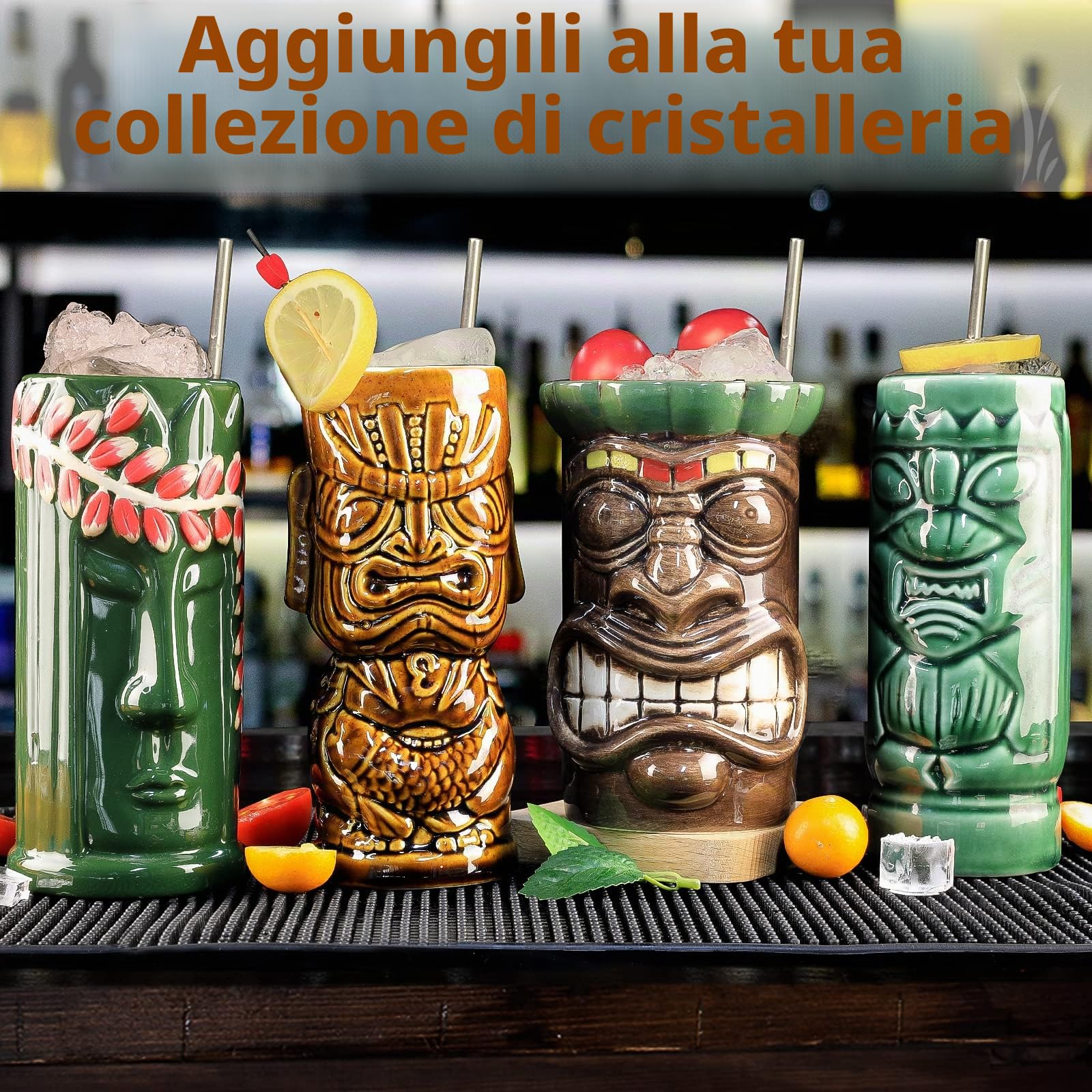 SuproBarware Tiki - Set di 8 tazze in ceramica hawaiana per feste, cocktail Tiki bar, tazze tropicali di alta qualità per feste esotiche