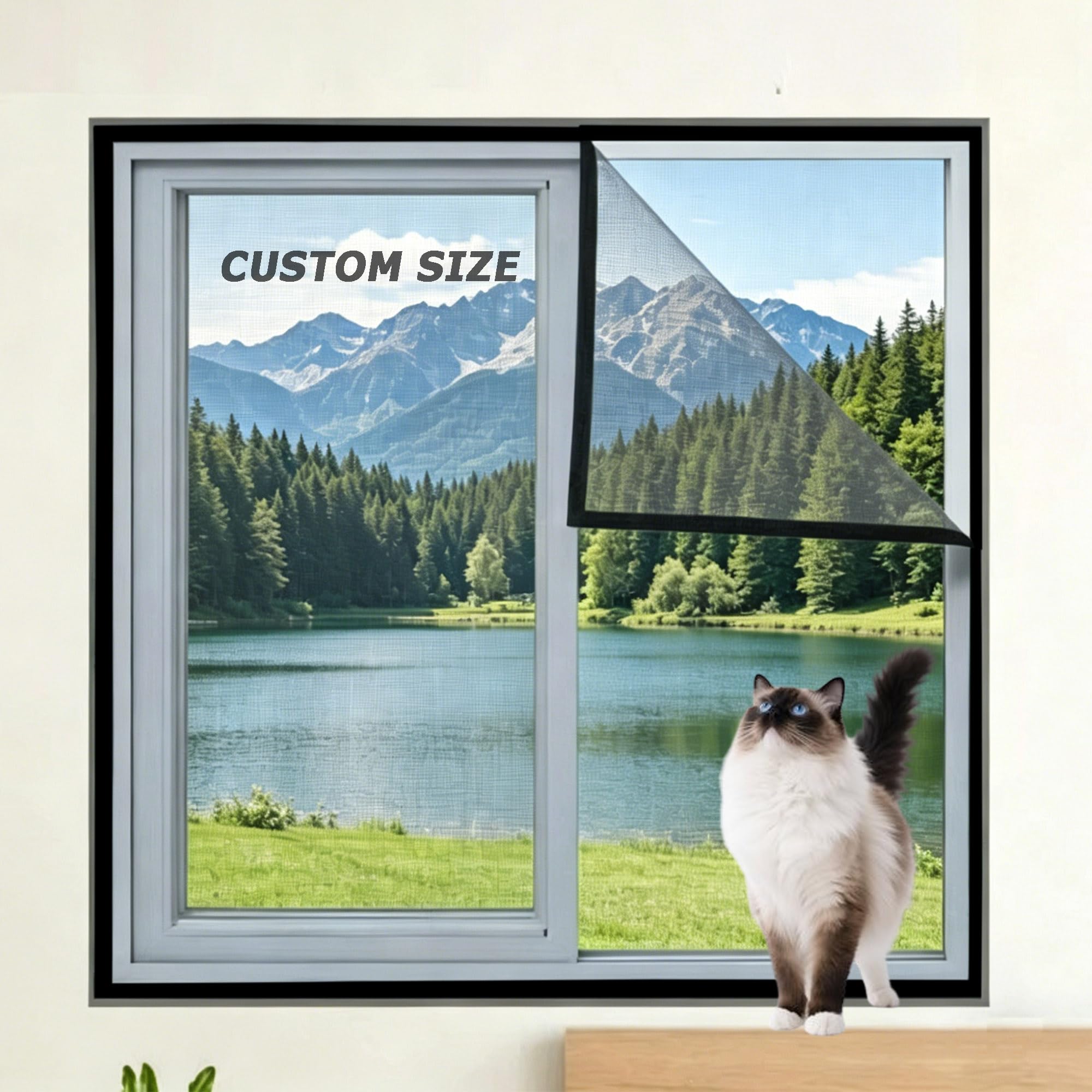 Custom Size Cat Safety Net Window Screen for Balcony, Anti-Mosquito Insect Fly Screen Mesh, Self-Adhesive Pet Safety Netting, Prevent Cats Jumping Out From Indoor