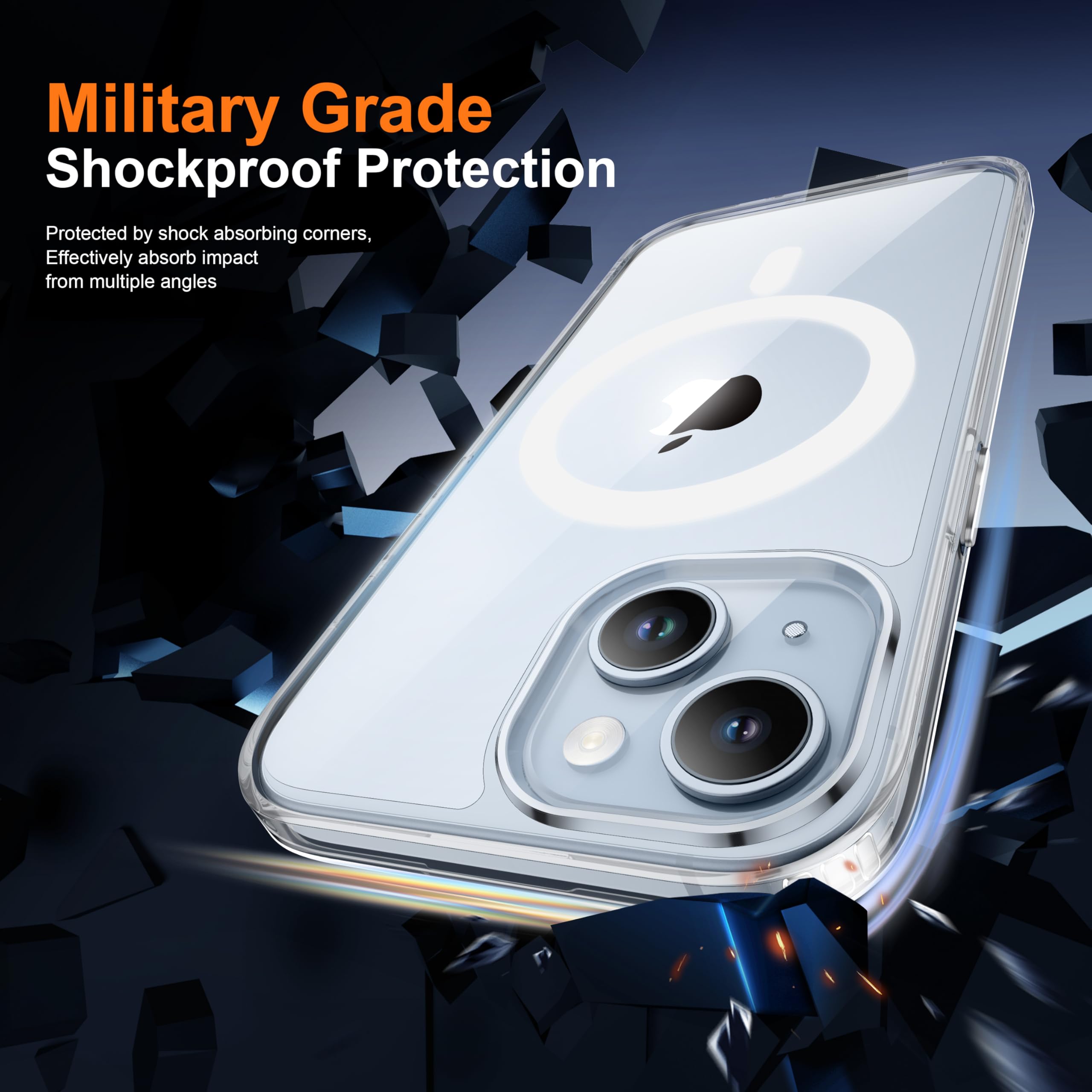 ORETECH Magnetica Cover per iPhone 14, Cover iPhone 13 [Compatibile con MagSafe] con 2X Vetro Temperato per Cellulare Protettiva Antiurto Protezione Militare Custodia per iPhone 14/13,Trasparente