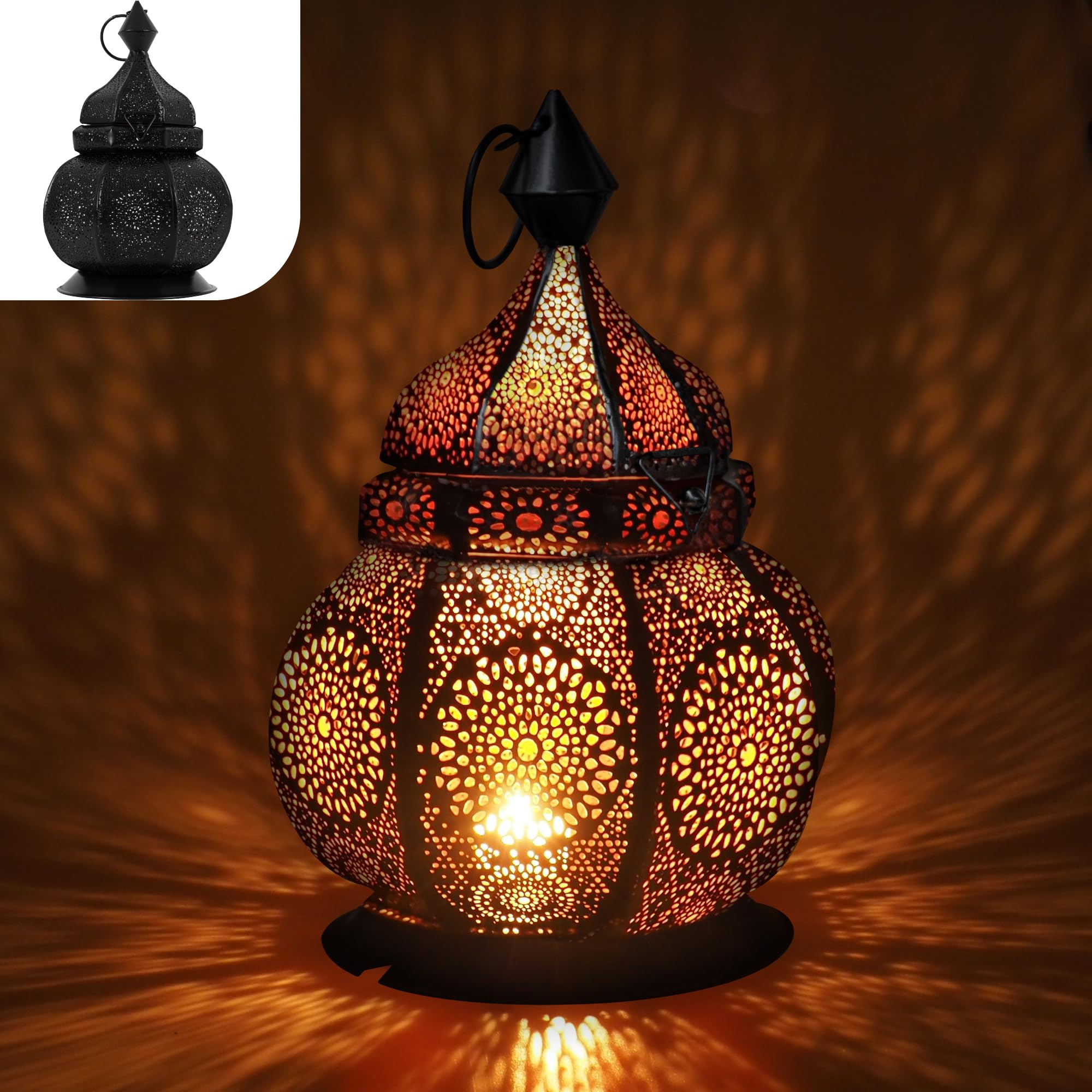 Lampe Orientale Gadgy en Métal - Lampe Marocaine avec Effet d'Ombre - Lanterne Faite à Main de 26 cm - Lanterne Décorative Extérieure Ramadan