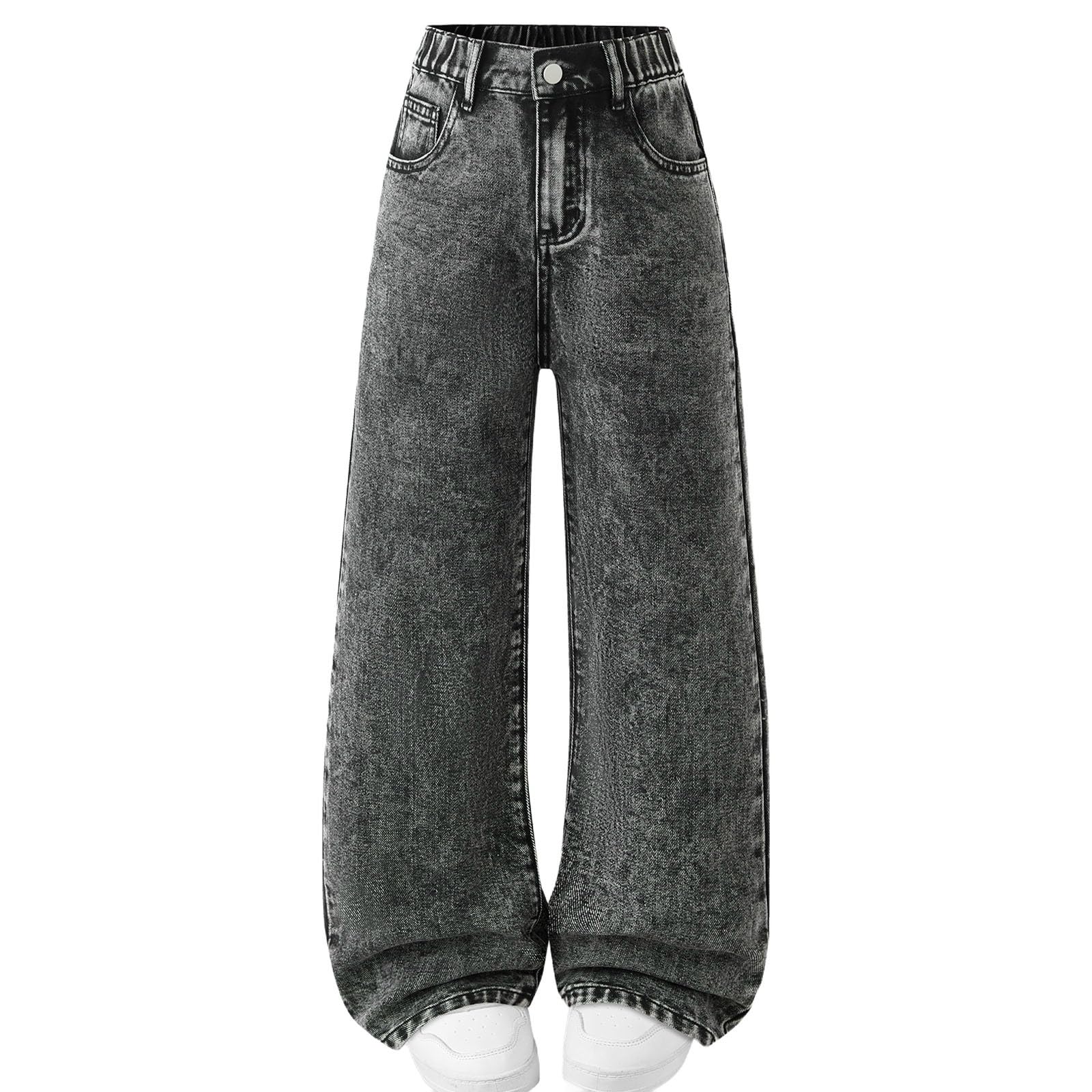 Vaqueros Niña Niño Cintura Alta Pantalones Vaqueros Anchos para Niñas y Niños Adolescentes Casual Rectos Pantalon de Denim con Bolsillos Sueltos Moda Versátil Hiphop Ropa Streetwear 6-13 Años