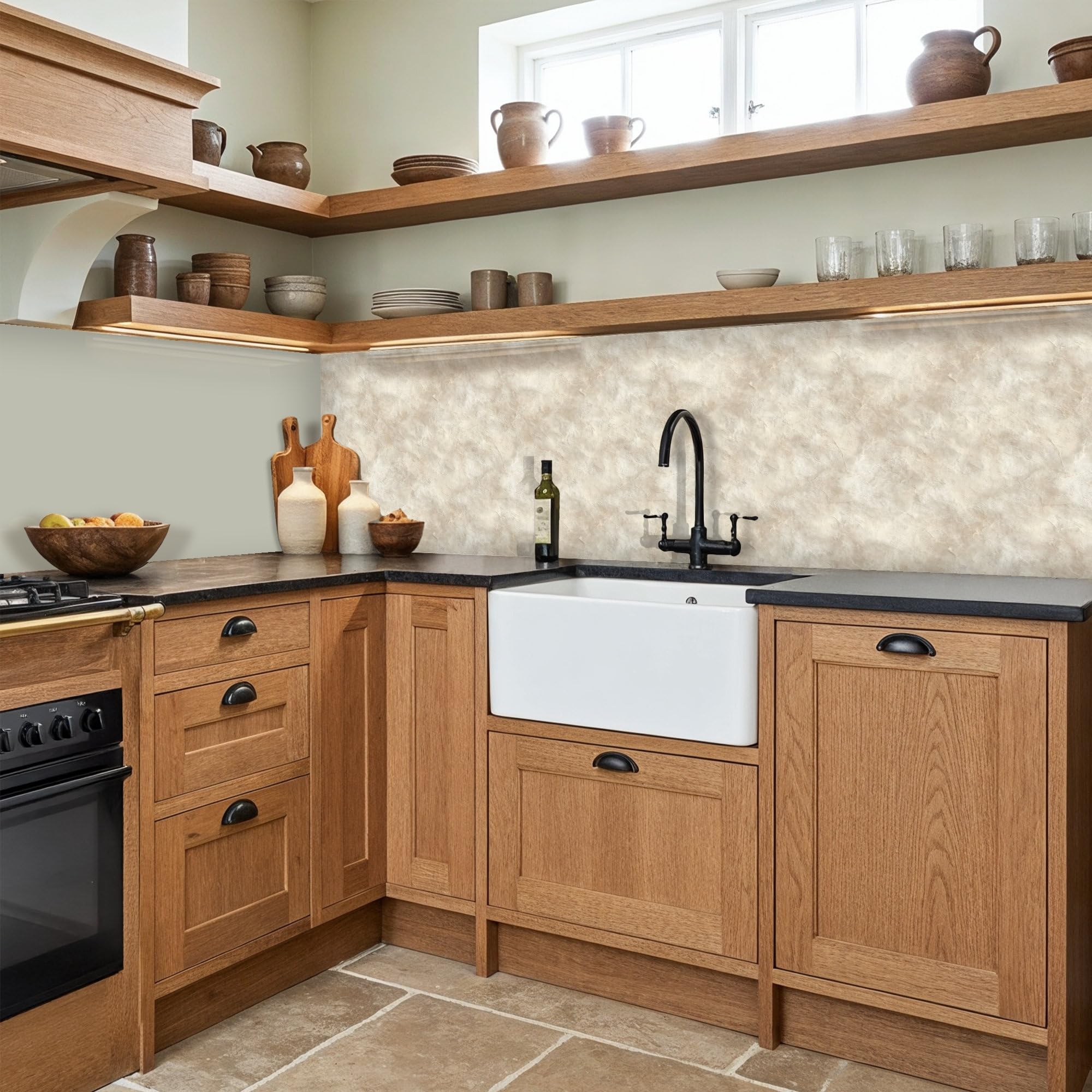 KitchenYeah© Credence Cuisine Adhesive 60x200 cm Protege Mur Revetement Mural Adhesif Parement Interieur À Coller Plaque Plastique Rigide Beige - Structure en relief - Pierre naturelle