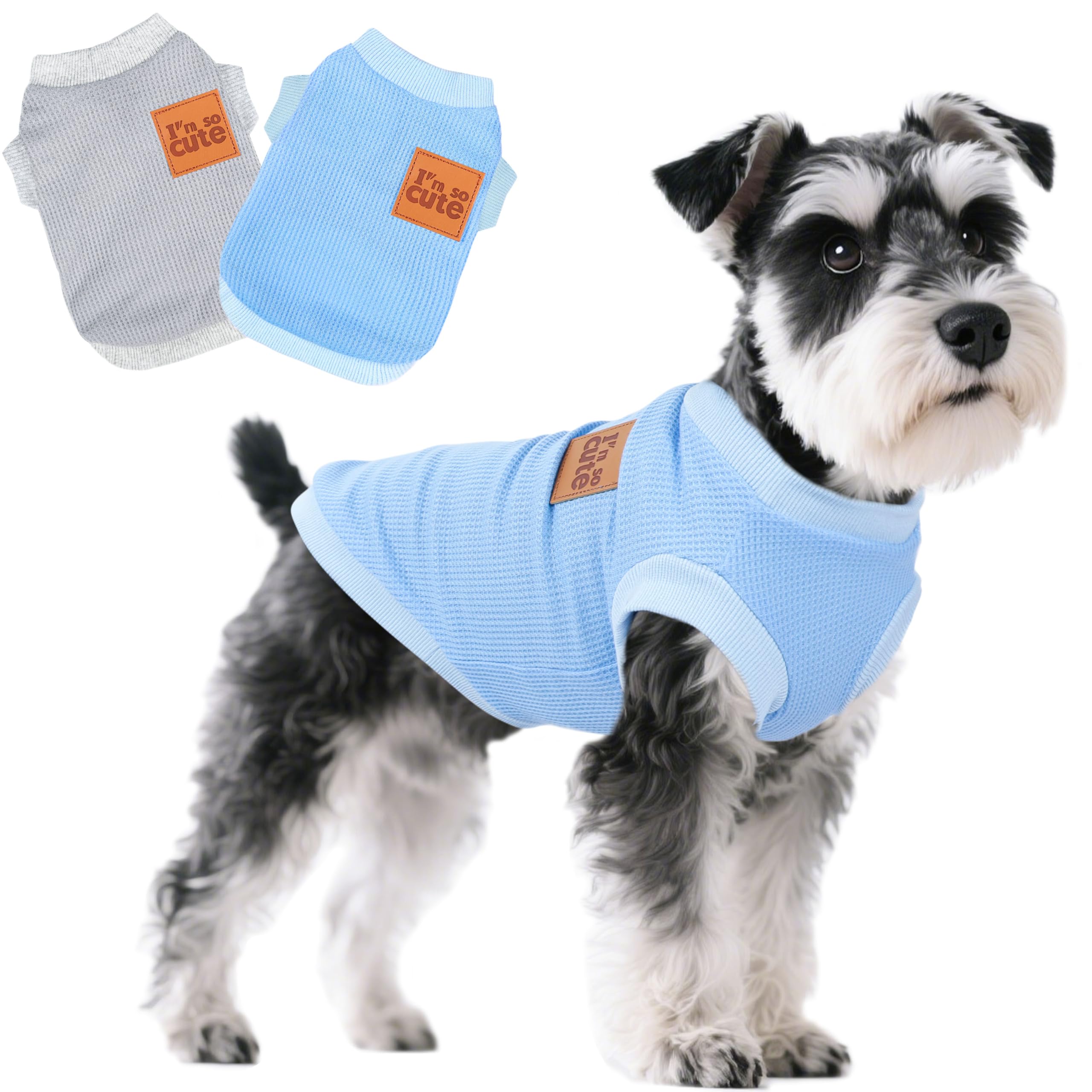2 Pack Dog Shirt Vest Dog Clothes for Small Dogs Summer Waffle Puppy T-Shirts Soft Sleeveless Pet Clothes Lightweight Medium Large Doggy Outfit Cat