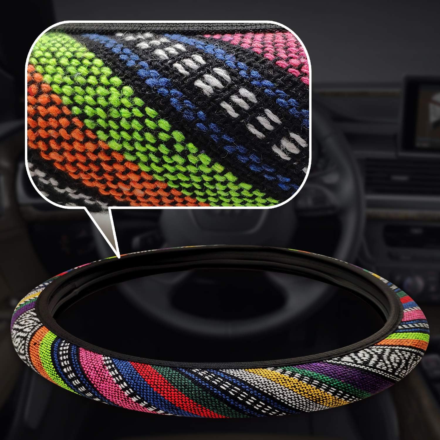 NICEASY 14.5-15 inch Colorful Soft Cloth Steering Wheel Cover for Woman,Girl