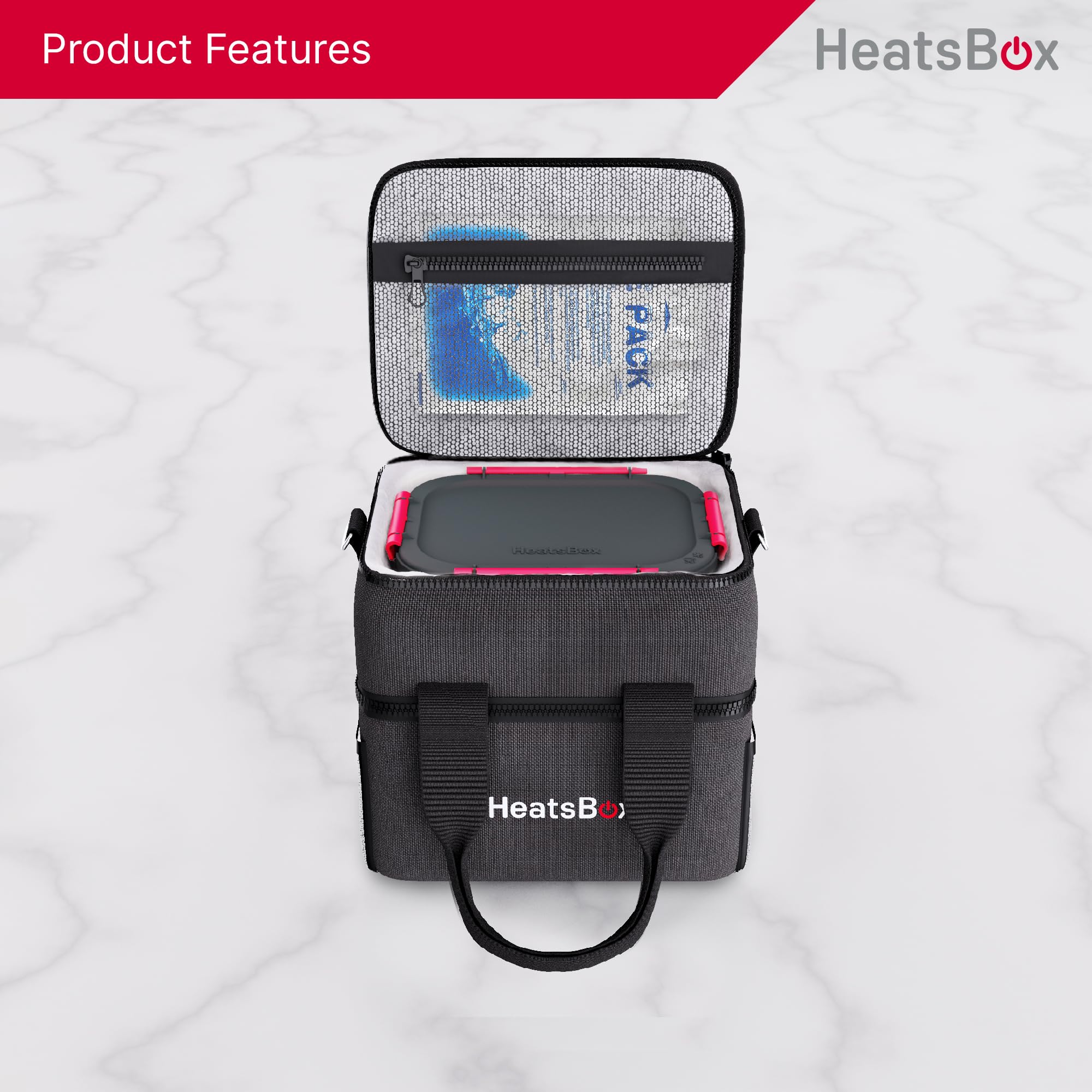 HeatsBox Borsa termica per alimenti, mantiene i pasti freddi e pronti per essere riscaldati, colore nero, 2 scomparti