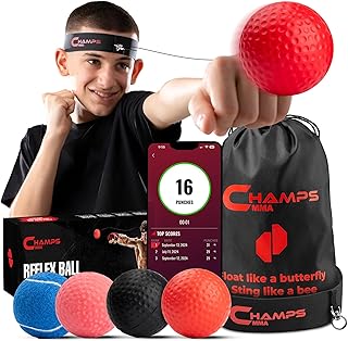 Champs MMA Juego de pelotas de boxeo reflejo con aplicación de contador de punzones | 4 bolas con diferentes pesos, diadema y 4 cuerdas de repuesto para mejorar la velocidad, entrenamiento de