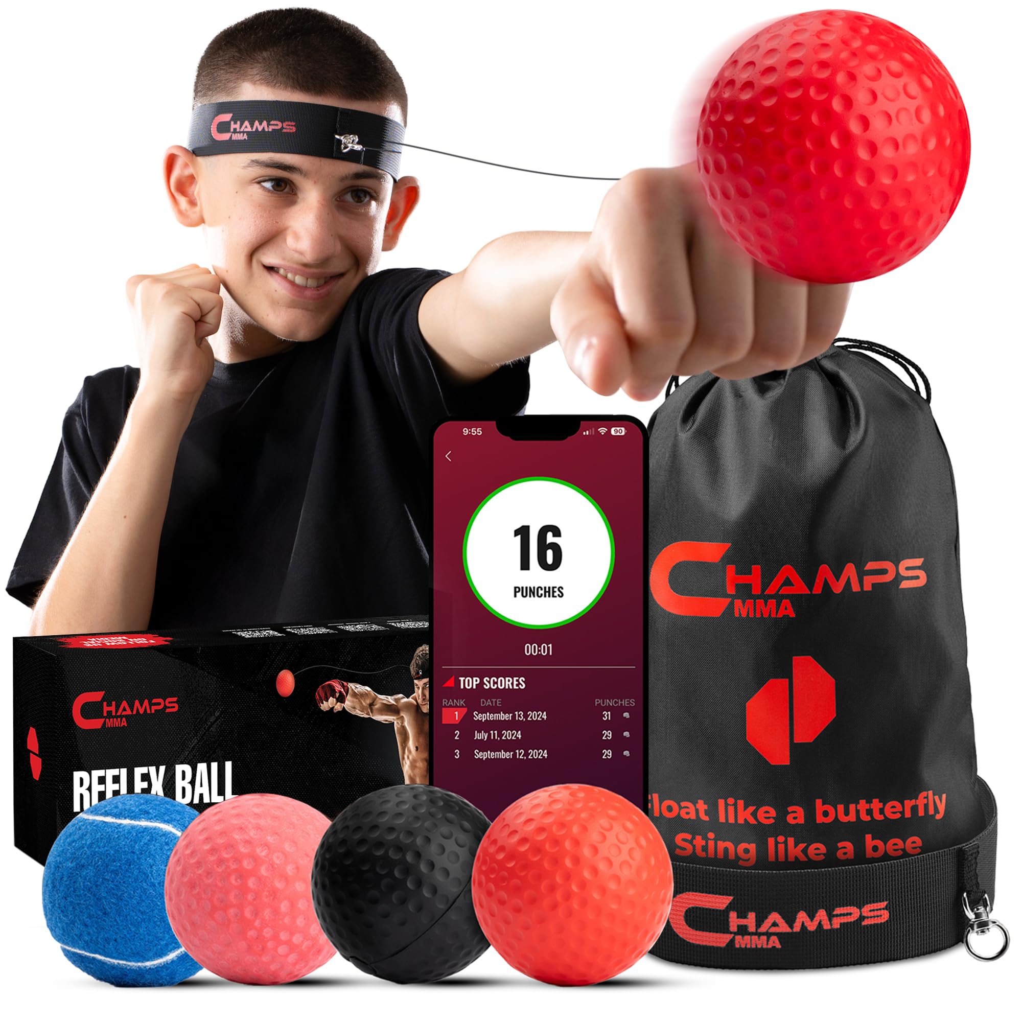 Champs MMA Boxing Reflex Ball - Boxing Equipment Fight Speed, Boxing Gear Punching Ball Great for Reaction Speed and Hand Eye Coordination Training Reflex Bag Alternative
