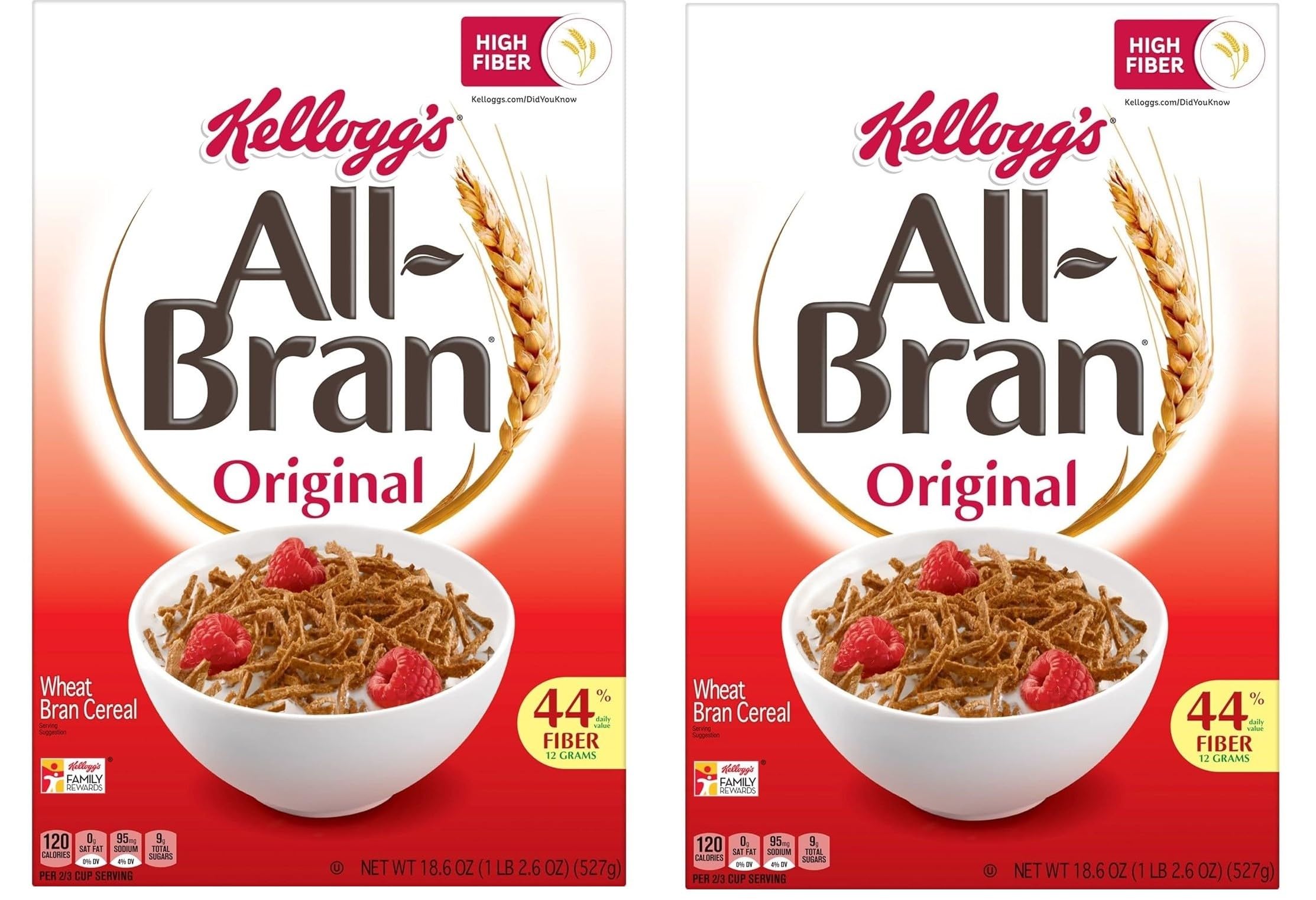 GenericKelloggs.All Bran Breakfast Cereal - 8 Vitamins and Minerals - High Fiber Cereal - Original - 18.6 Oz Box - Pack of 2
