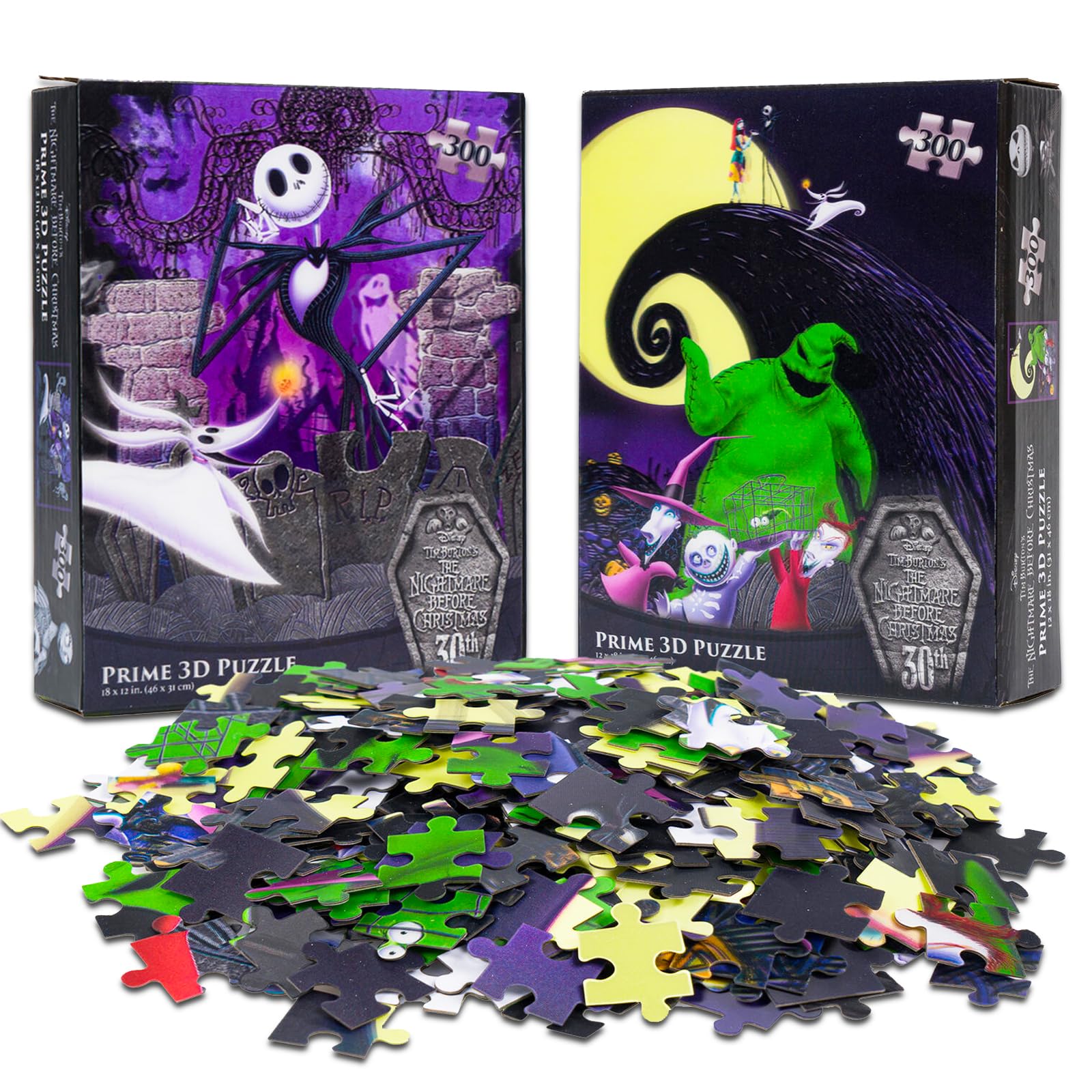 Nightmare Before Christmas Jigsaw Puzzle for Teens Bundle - 2 Pack Jack Skellington Jigsaw Puzzles 300 Piece Each with Stickers | Nightmare Before Christmas Puzzles for Adults - Image 2