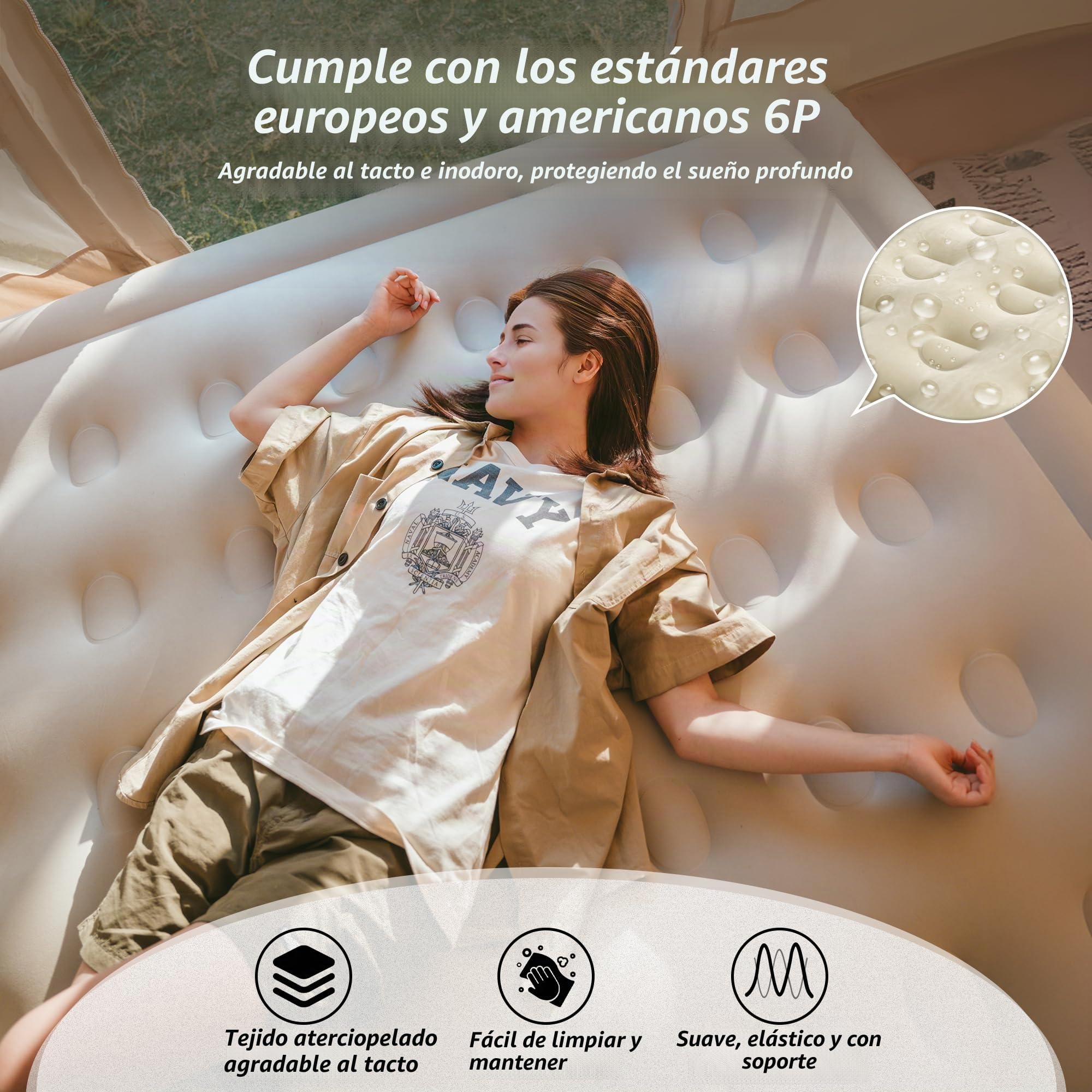 Naturehike Colchón Hinchable 3 Personas con Bomba Integrada Recargable - 200x180x38cm Cama Hinchable para Camping y Casa - Colchón Inflable Portátil y Resistente