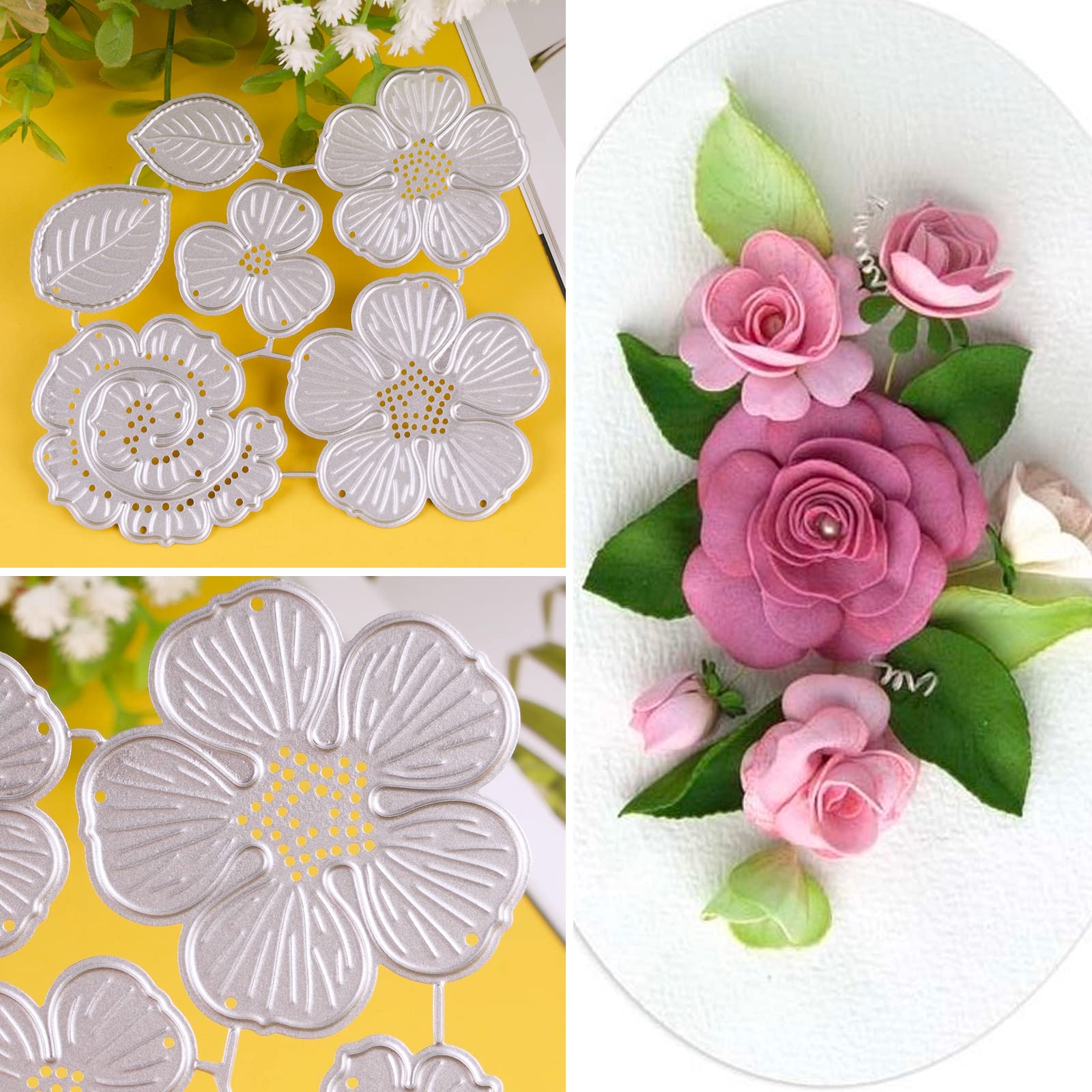 Fustelle Per Goffratura Floreali In Acciaio - Set Per Scrapbooking E Biglietti Fai Da Te, 15,5x10,8 Cm