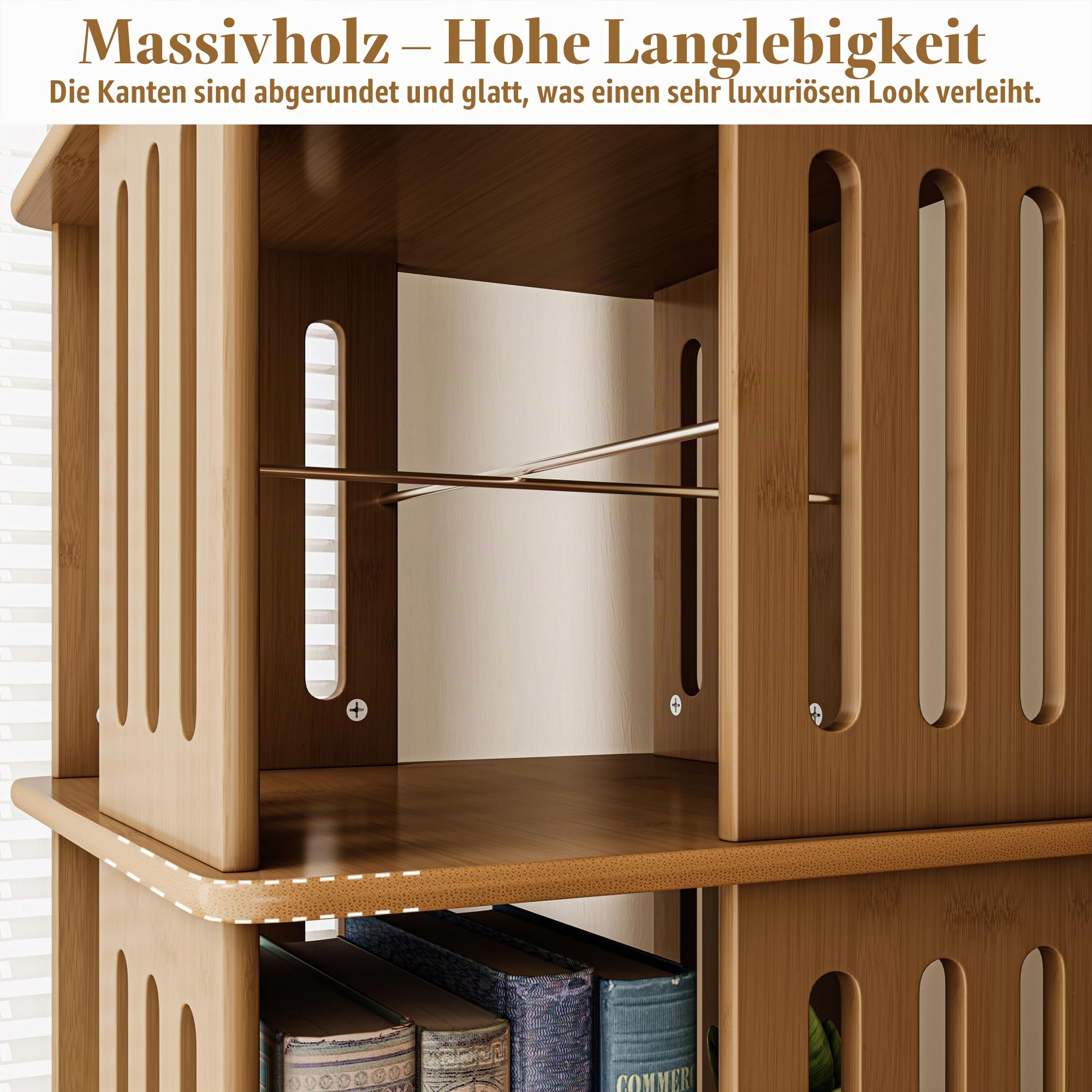 Drehbares Bücherregal aus Holz, Quadratisch, 5-Ebenen