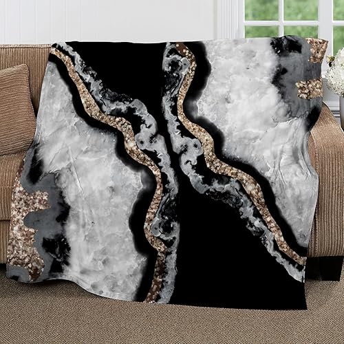 Miniatura 2 de Soft Warm Flannel Blankets 40" x 50" Gray Black Marble Style Fleece Blanket for Sofa, Bedroom, Couch, Travel, Kids Bedroom Accessories Fluffy