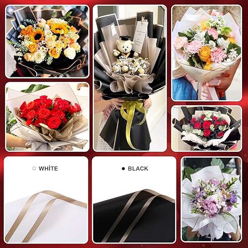 Miniatura 4 de Papel de regalo de flores coreanas, 20 hojas de papel de regalo floral, 22.05 x 22.05 pulgadas, papel de regalo de flores impermeable para ramos,