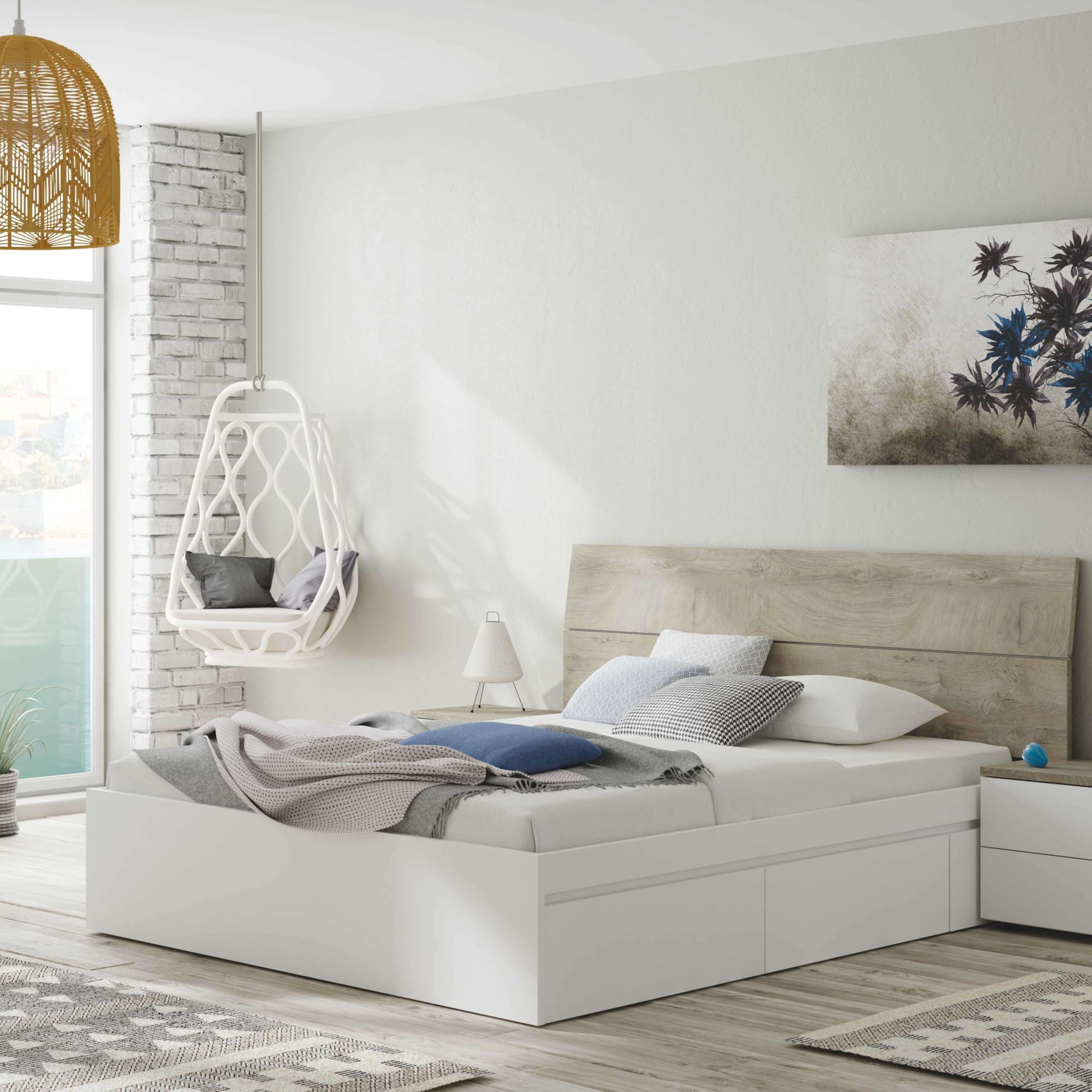 Habitdesign Estructura Cama Matrimonio con 4 Cajones, 156x196x37 (AnchoxFondoxAlto-en cm), Estructura Cama Doble Color Blanco Artik, Modelo Kendra (Sin Somier)
