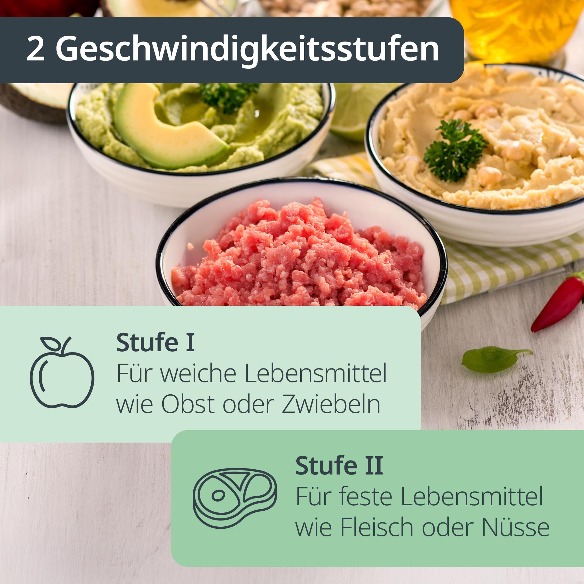 ADE Kraftvoller elektrischer Zerkleinerer | starker 500 W Motor | große 1,2 l Glasschüssel | 4 Edelstahlklingen | 2 Geschwindigkeiten | Zwiebeln, Gemüse, Fleisch | Zwiebelschneider