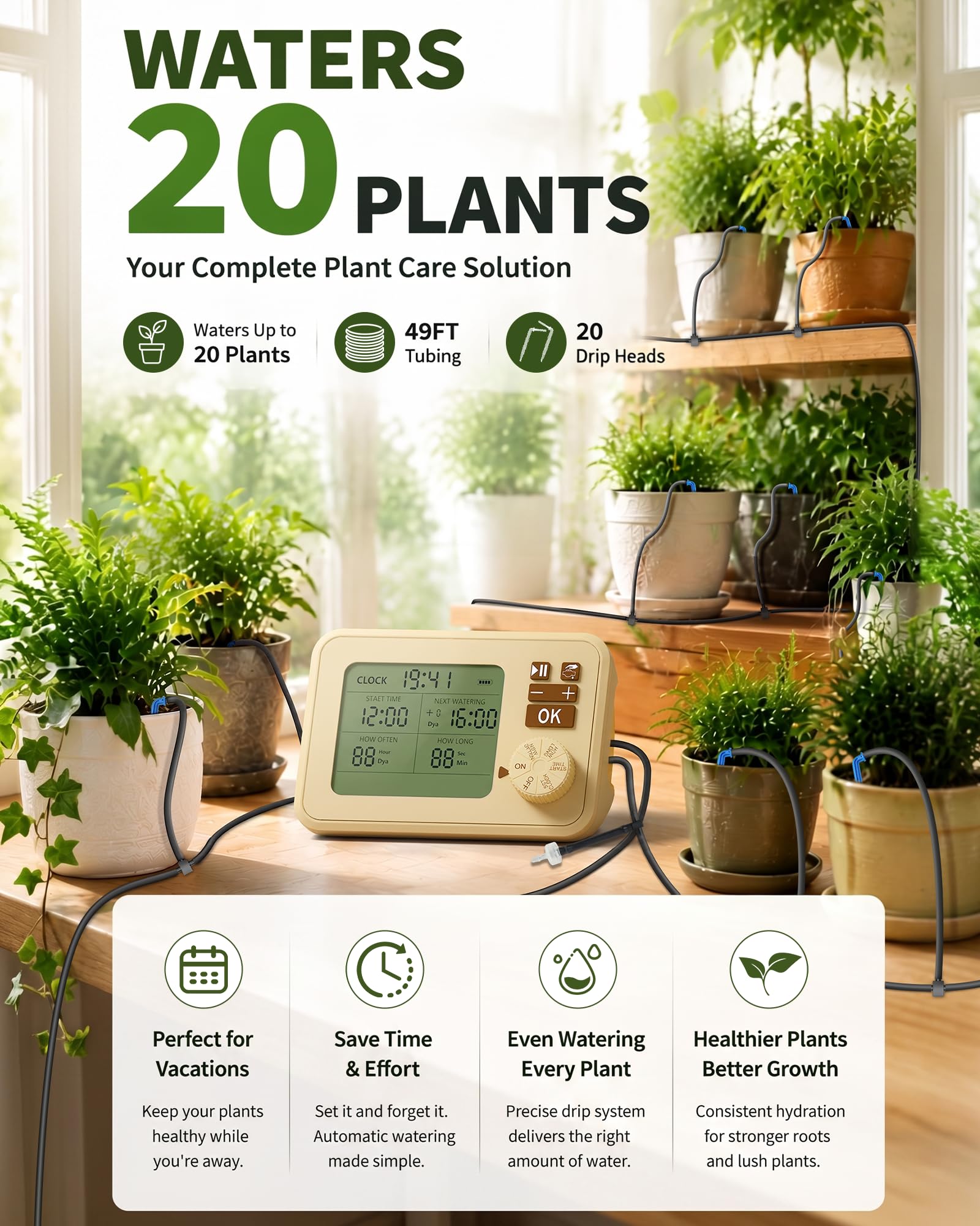 PChero Kit de Système Auto d'Arrosage Avec Minuterie pour Plantes | Système d'Arrosage de Jardin, Système d'Irrigation pour Serre avec Tuyau de 15 m, Jusqu'à 20 Pots,pour Jardin Plantes Pelouse