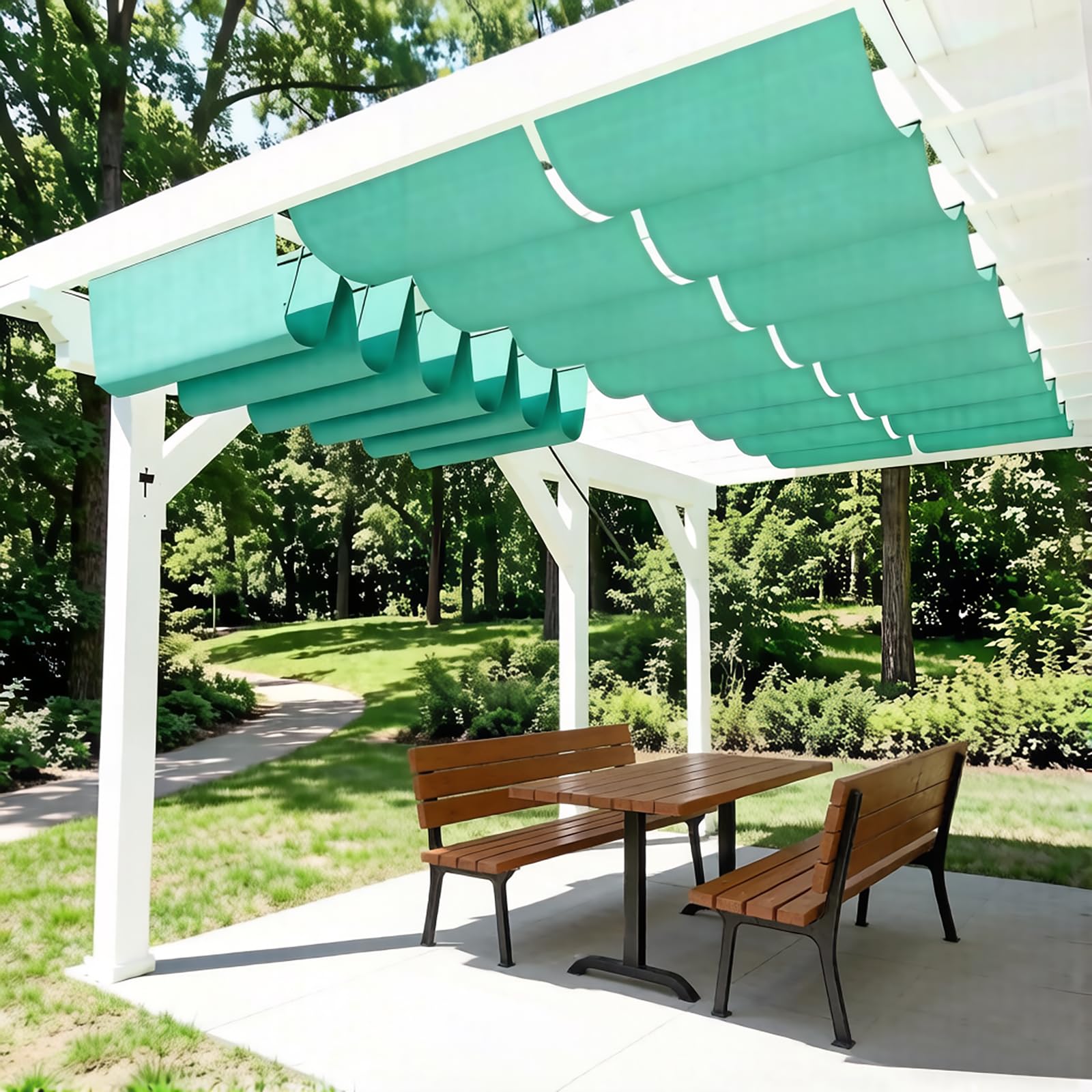 Retractable Wavy Sun Shade Sail, Waterproof Sun Shade Sail.UV-Resistant, Suitable for Various Outdoor Settings, and Easy to Install.-Mint Green||200x600cm