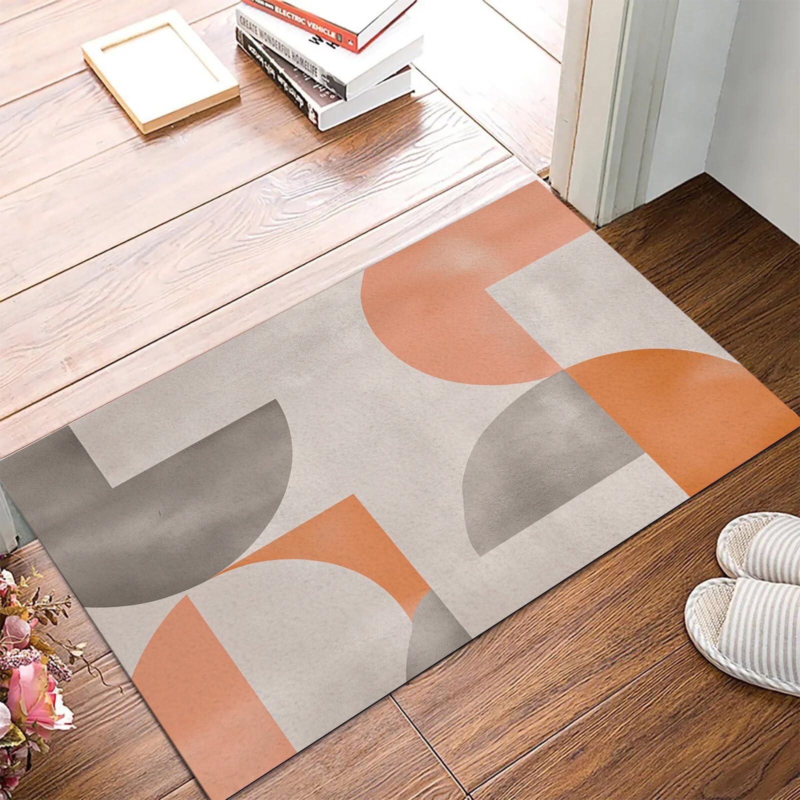 Tappetino Entrata Grigio Arancione Texture Elegante Zerbino Geometria Astratta Zerbini Di Benvenuto Per Cucina Interno Terrazzo Posteriori Esterno Porte Anteriori La Casa,80X120Cm