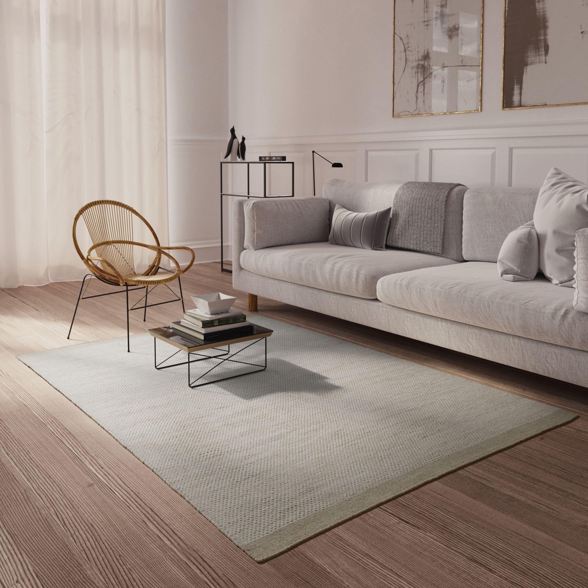 Steffensmeier Handweb Teppich Berlin | Wolle, Beige, handgewebt, Größe: 60x120 cm Wohnzimmer und Schlafzimmer