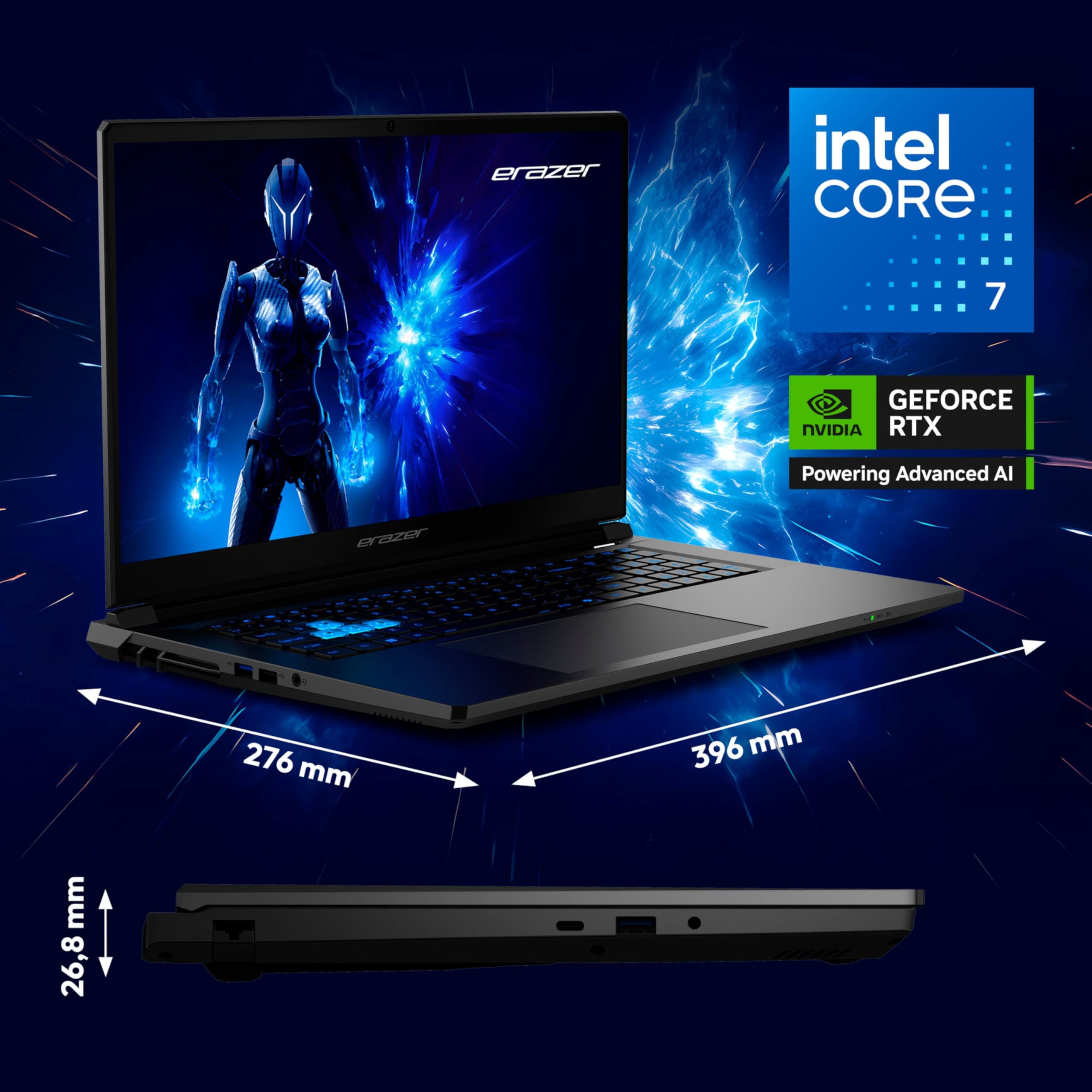 ERAZER Defender 17 P1 43,9 cm (17,3 Zoll 144Hz) Full HD Gaming Laptop (Core 7 240H, GeForce RTX 5060 8GB GDDR7 VRAM, 32GB DDR5 RAM, 2TB PCIe SSD, Windows 11 Home)