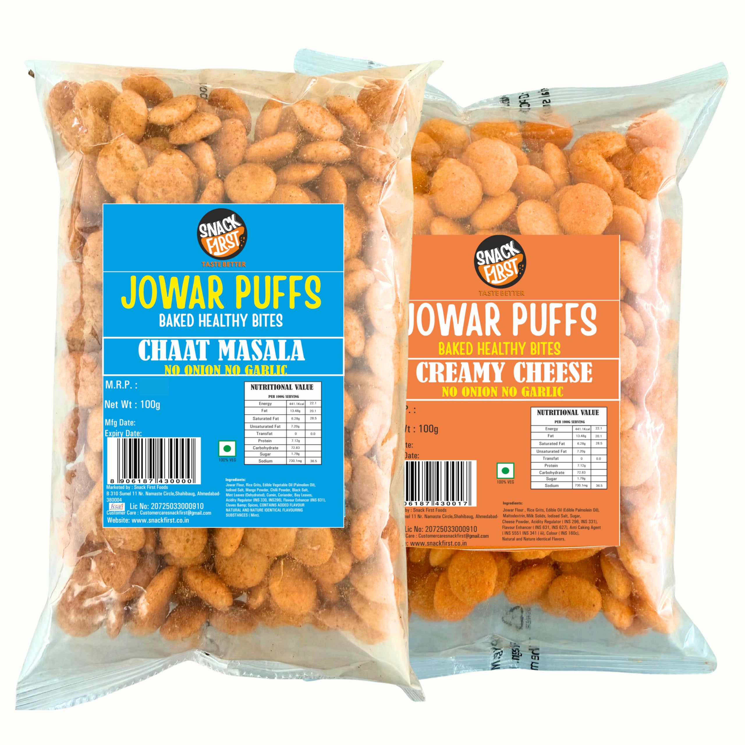 Snack First Baked Jowar Puff Combo Of 2, No Onion No Garlic, Jain, Chaat Masala & Creamy Cheese, Healthy Snack, Diet-food, Low Calorie, Nutritious Snack, Each 100g Pouch-image-19